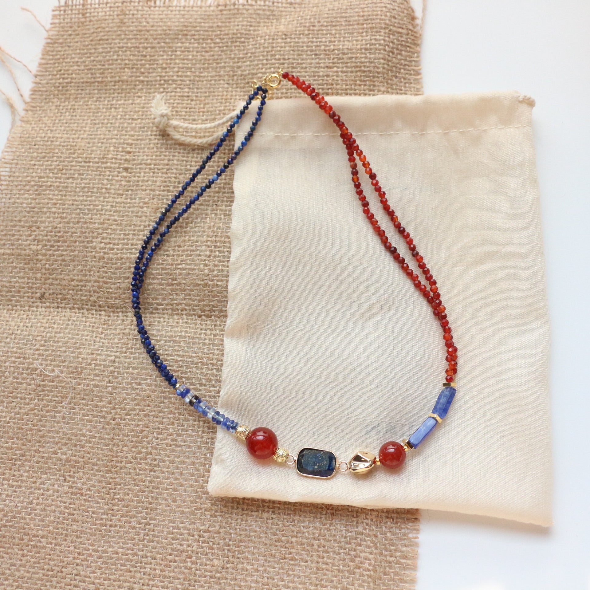 Jekira Lapis Lazuli & Red Agate Beaded Necklace and Bracelet Set