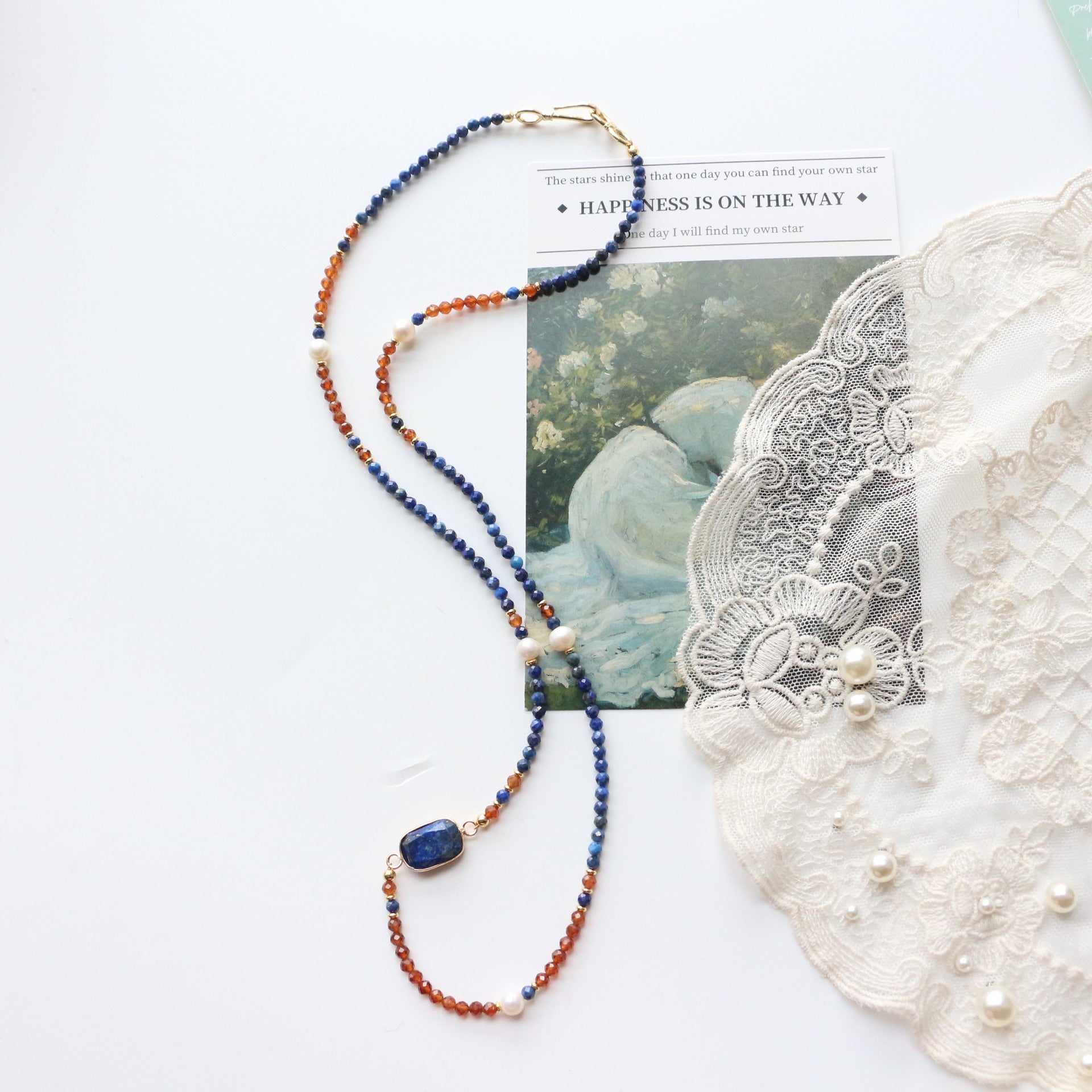 Jekira Lapis Lazuli & Red Gemstone Long Necklace
