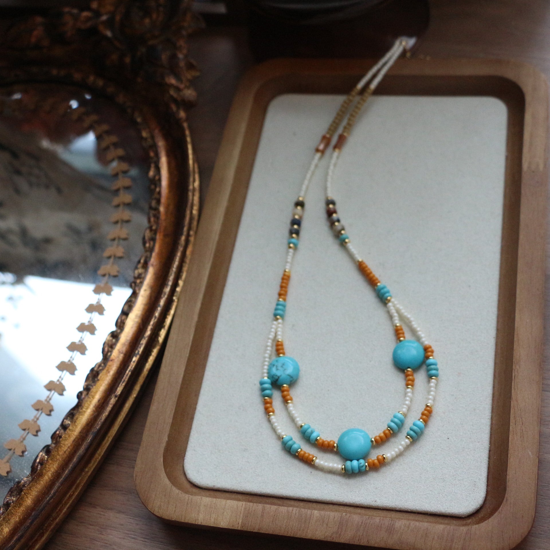 Jekira Tribal Double-Layer Gemstone Necklace – Adjustable Ethnic Elegance