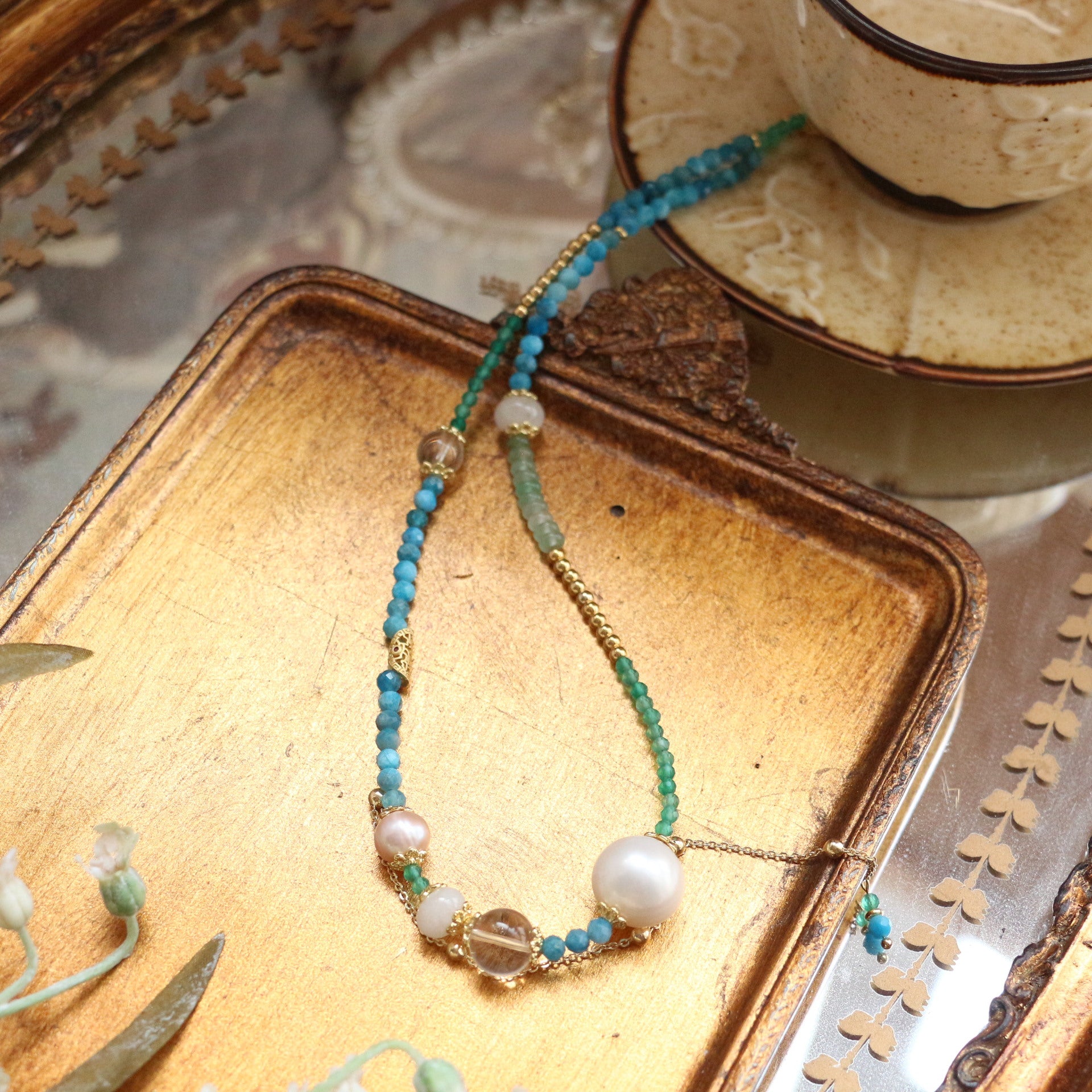 Jekira New Chinese Gemstone Tassel & Pearl Necklace Duo