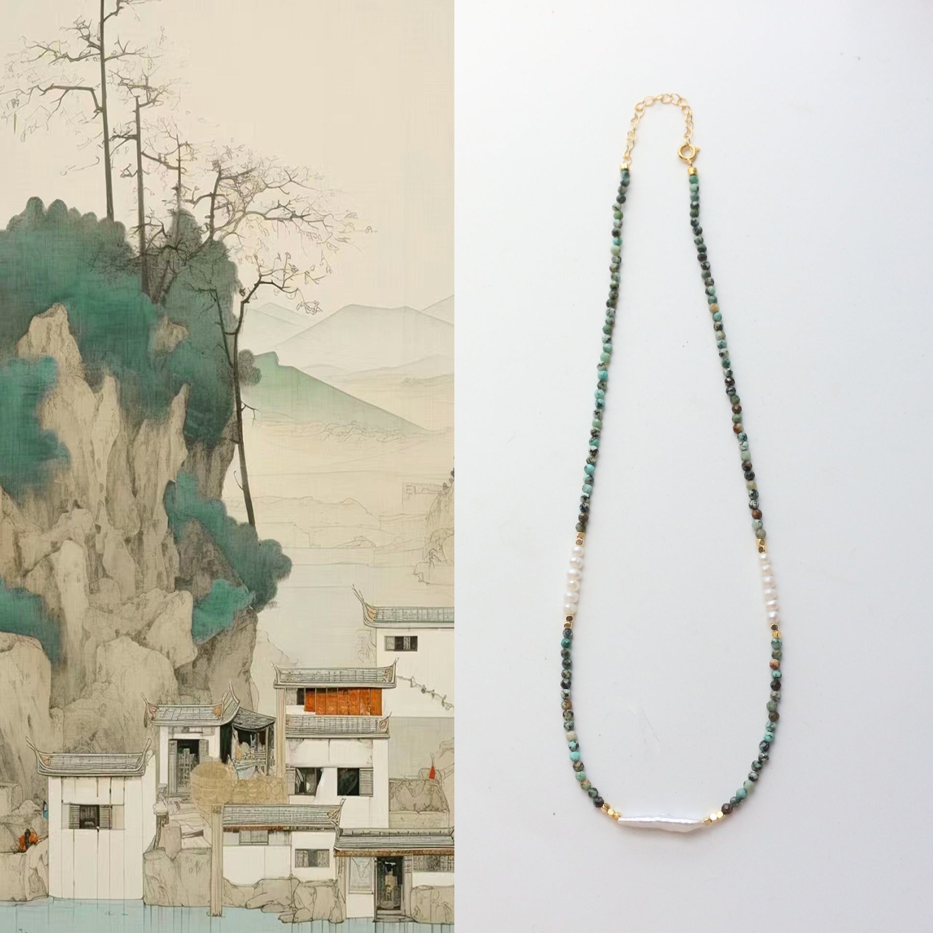 JEKIRA Turquoise & Baroque Pearl Necklace Set