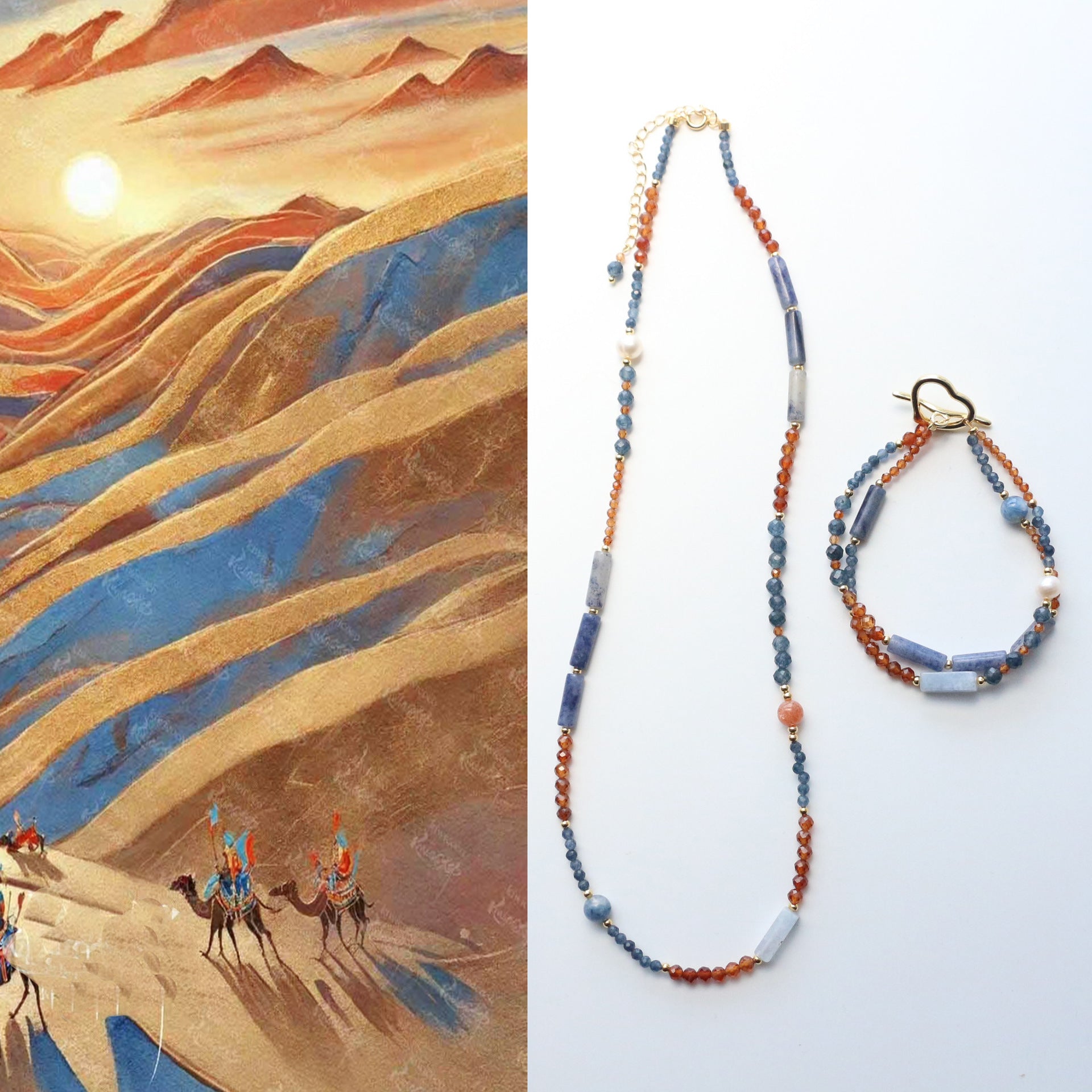 Jekira Blue Gemstone & Red Agate Jewelry Set