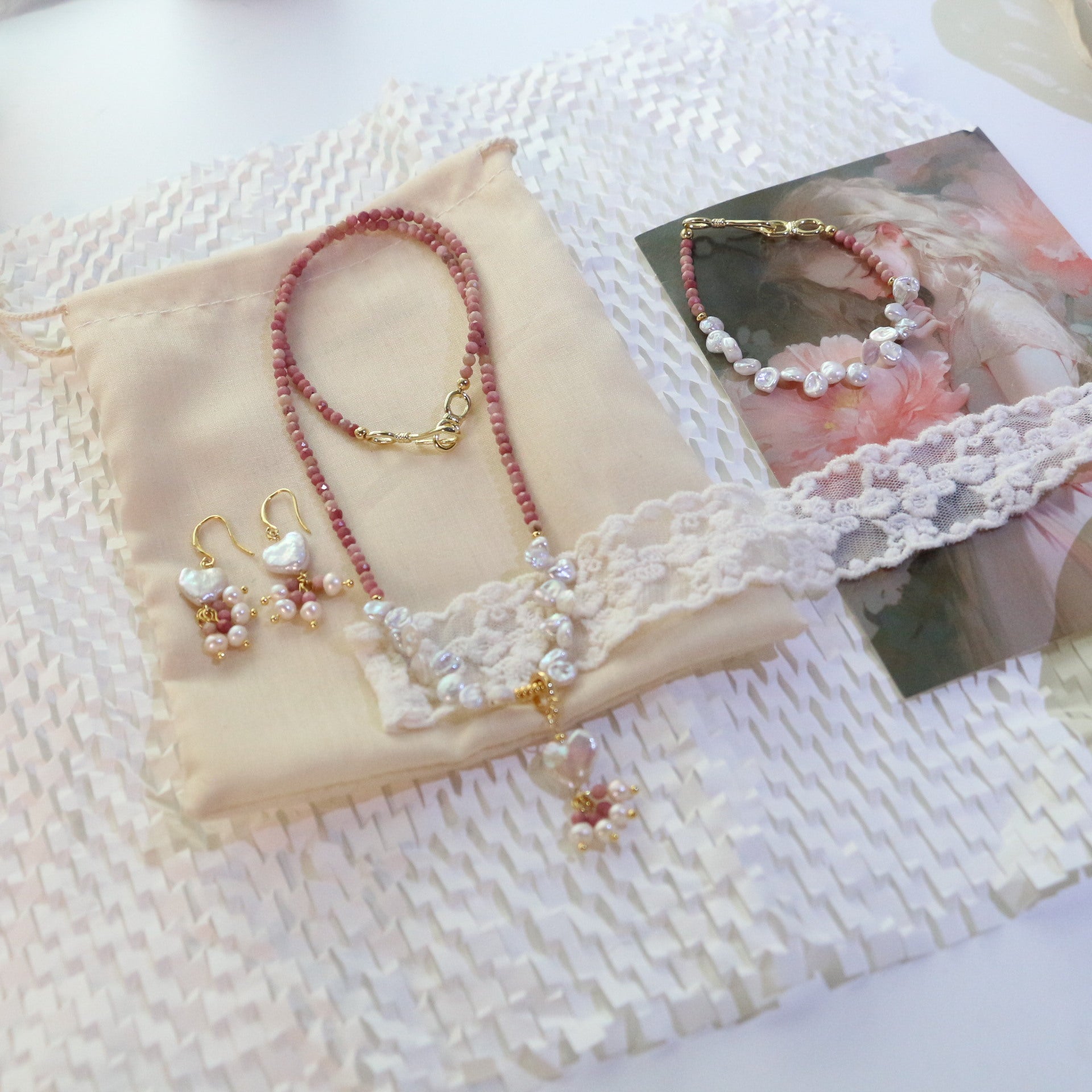 JEKIRA Natural Rhodonite Baroque Pearl Jewelry Set