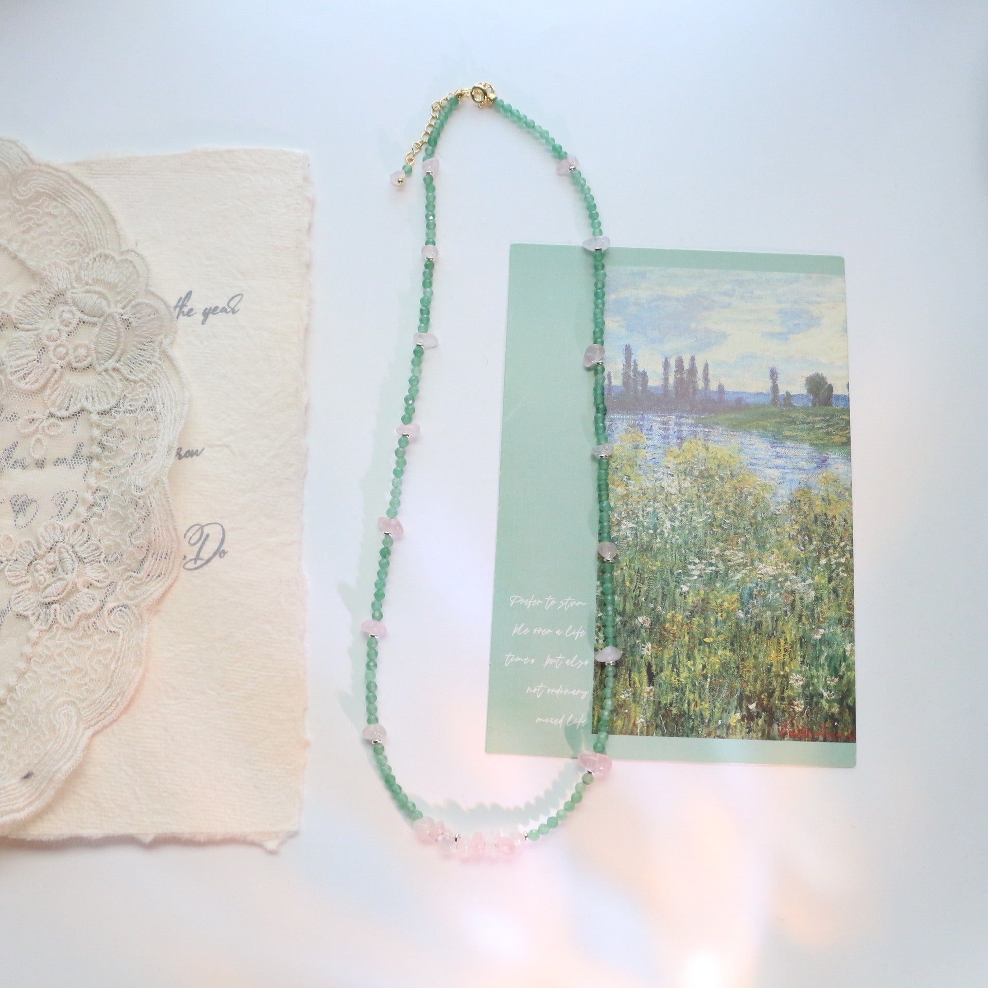 Jekira Natural Green Gemstone & Baroque Pearl Jewelry Set (Necklace+Bracelet)