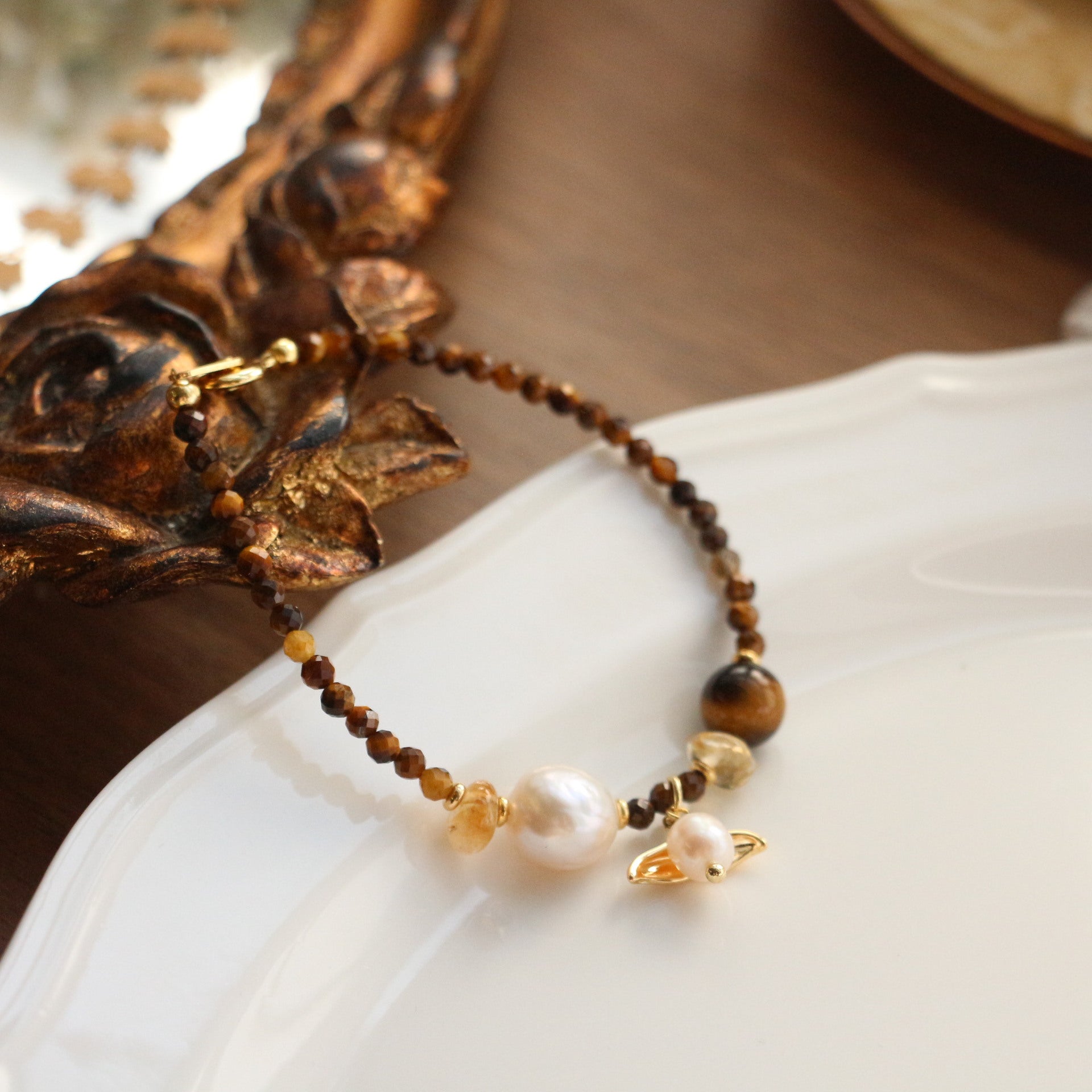 JEKIRA Tiger Eye & Baroque Pearl Bracelet