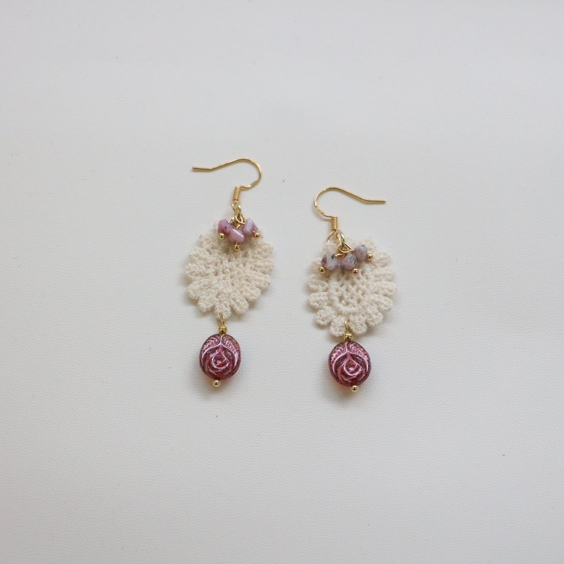 Jekira Czech Bead Lace Flower Earrings