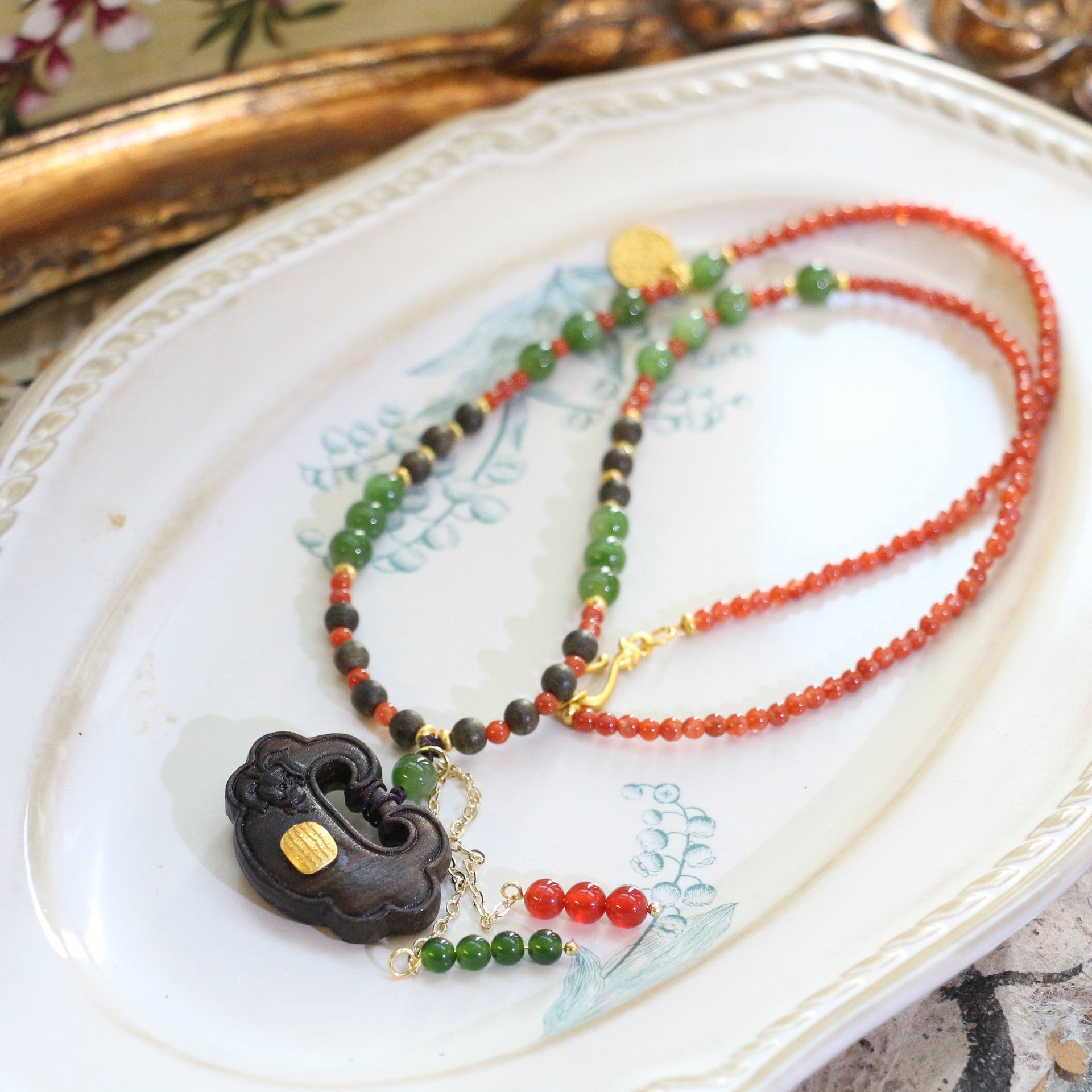 Jekira Southern Red Agate & Agarwood Chinese Cultural Necklace