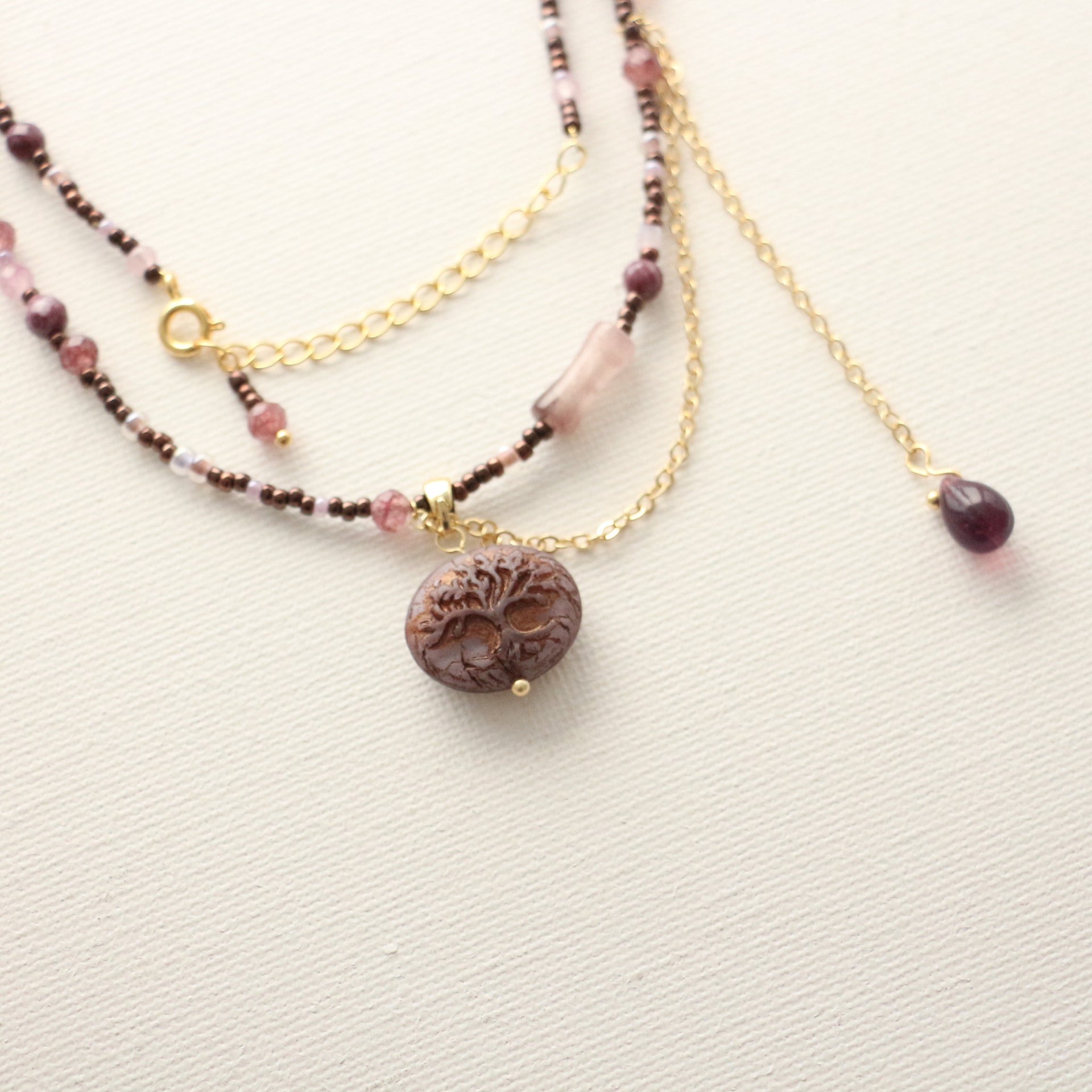 JEKIRA Purple Gemstone Tassel Pendant Necklace – 40cm Delicate Collarbone Chain