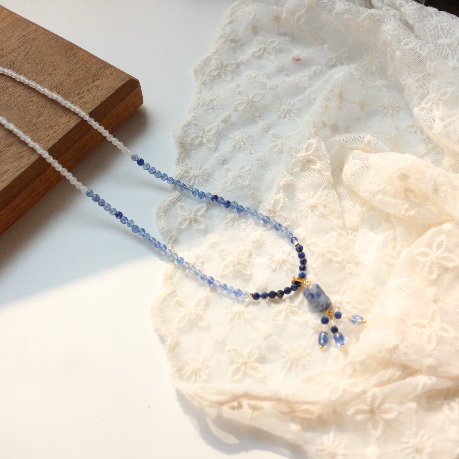Jekira Blue & White Gemstone Beaded Necklace with Removable Pendant