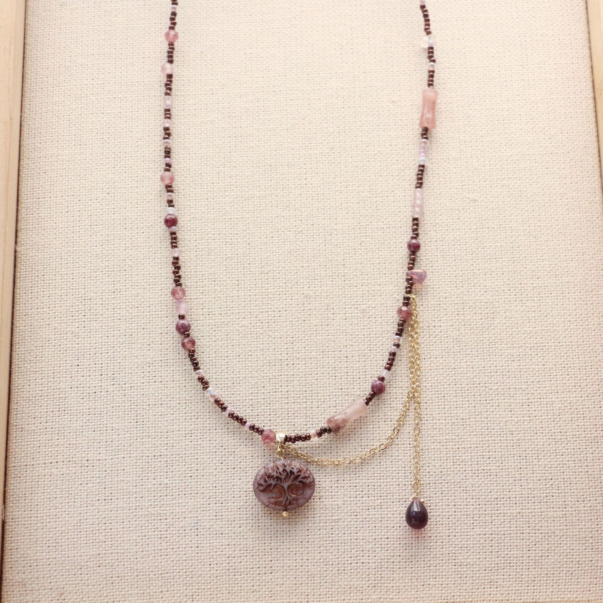 JEKIRA Purple Gemstone Tassel Pendant Necklace – 40cm Delicate Collarbone Chain