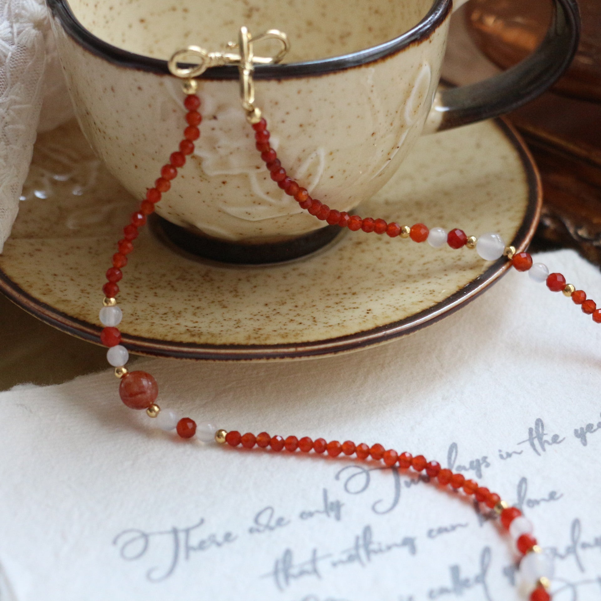 JEKIRA Victorian Carnelian & Baroque Pearl Opera Necklace