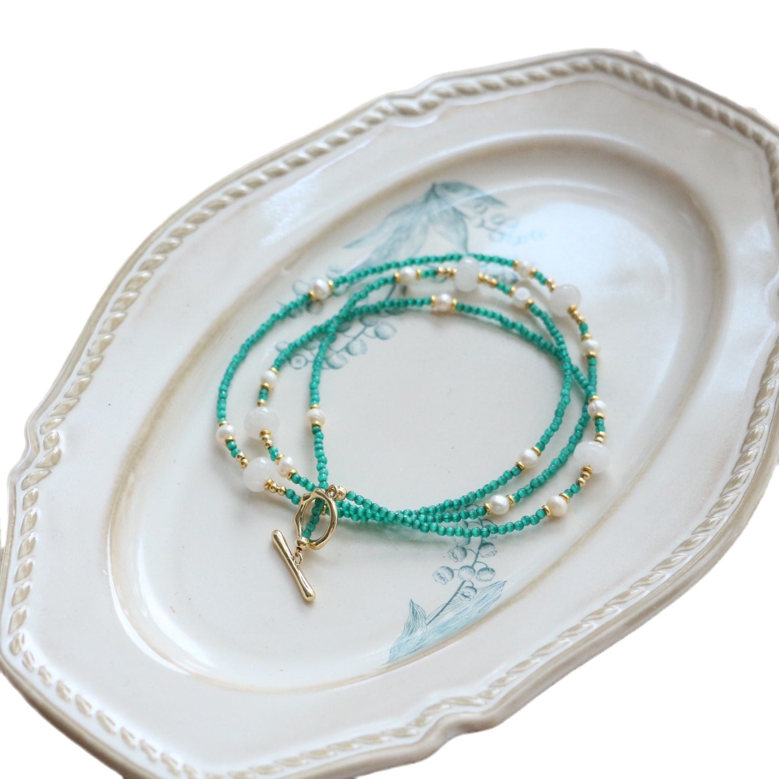 JEKIRA Green Gemstone & Baroque Pearl Long Necklace – 70cm
