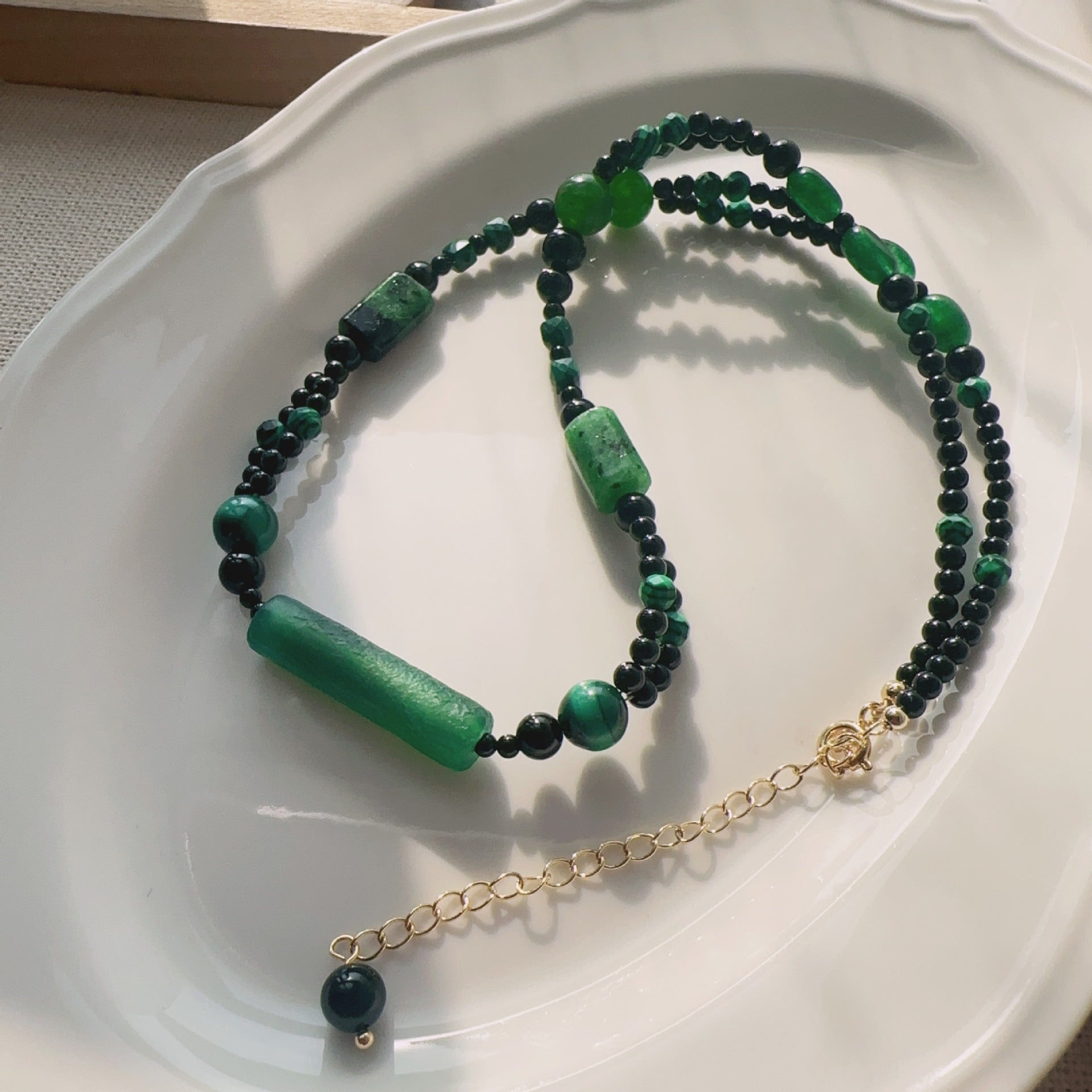 Jekira Black & Green Agate Necklace and Red & Black Agate Bead Necklace
