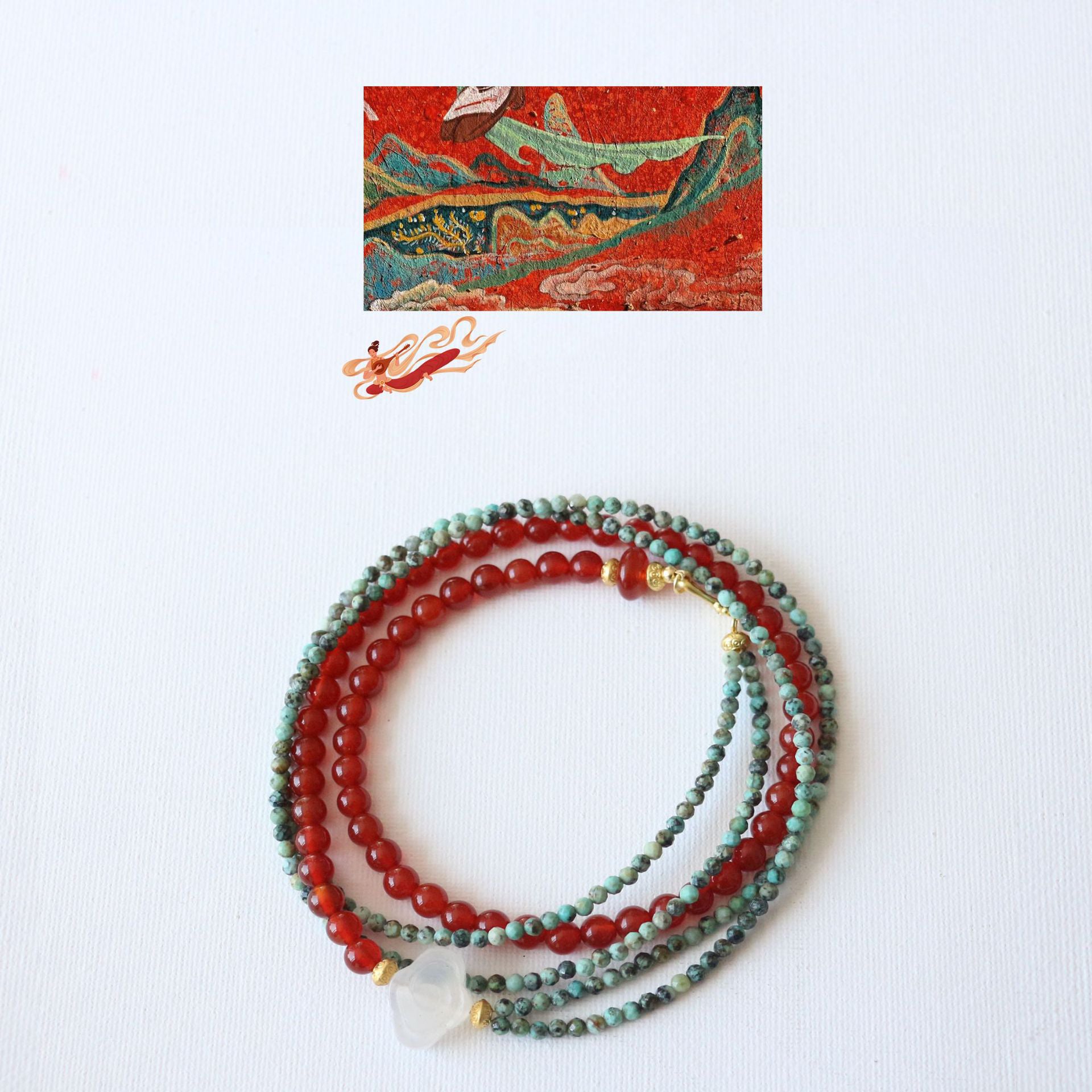 Jekira Red Agate & Cloud Turquoise Long Necklace