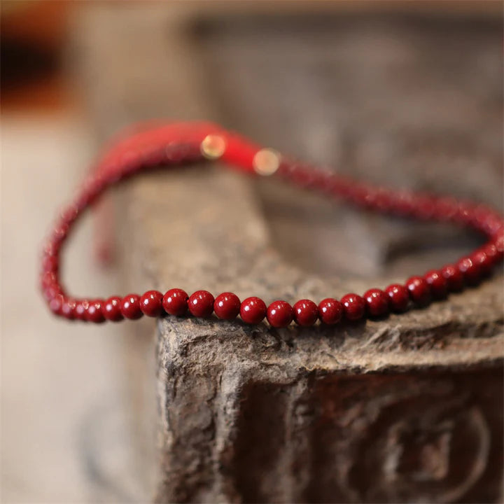 Natural Cinnabar Blessing Red String Braided Bracelet Anklet