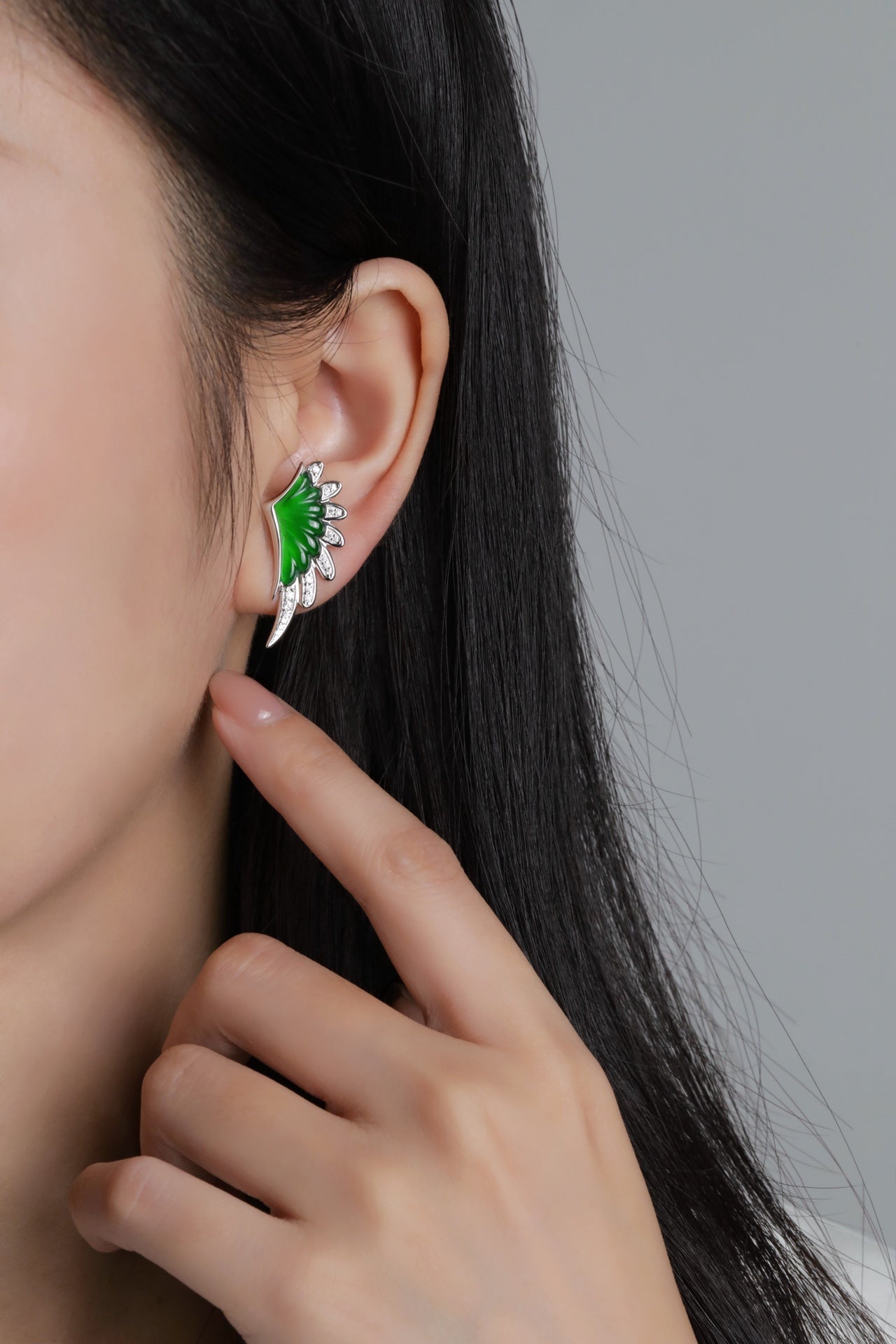Diamond-Set Angel Wings Stud Earrings