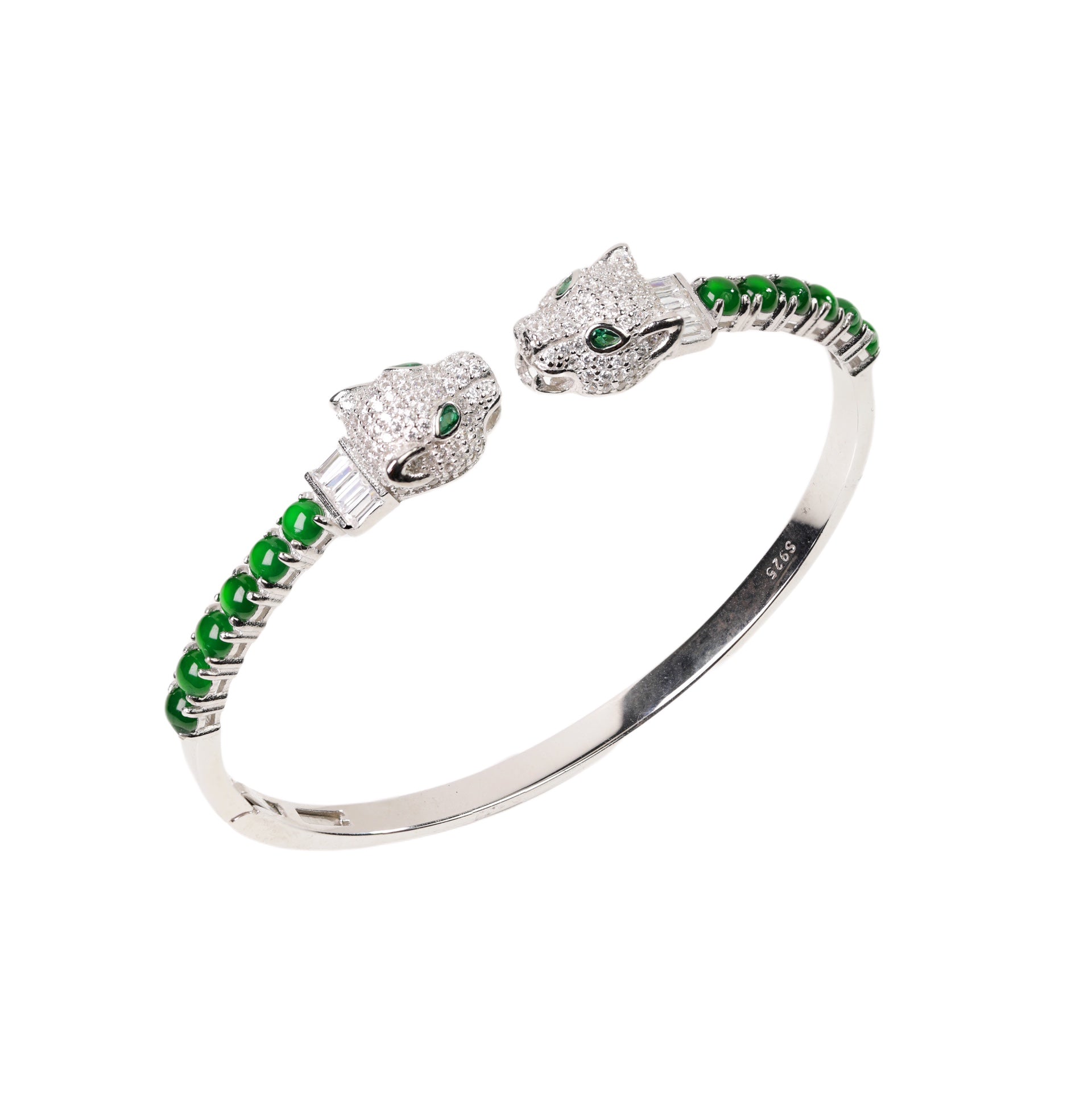 Double Leopard Head Bangle with Green Jade | Jekira