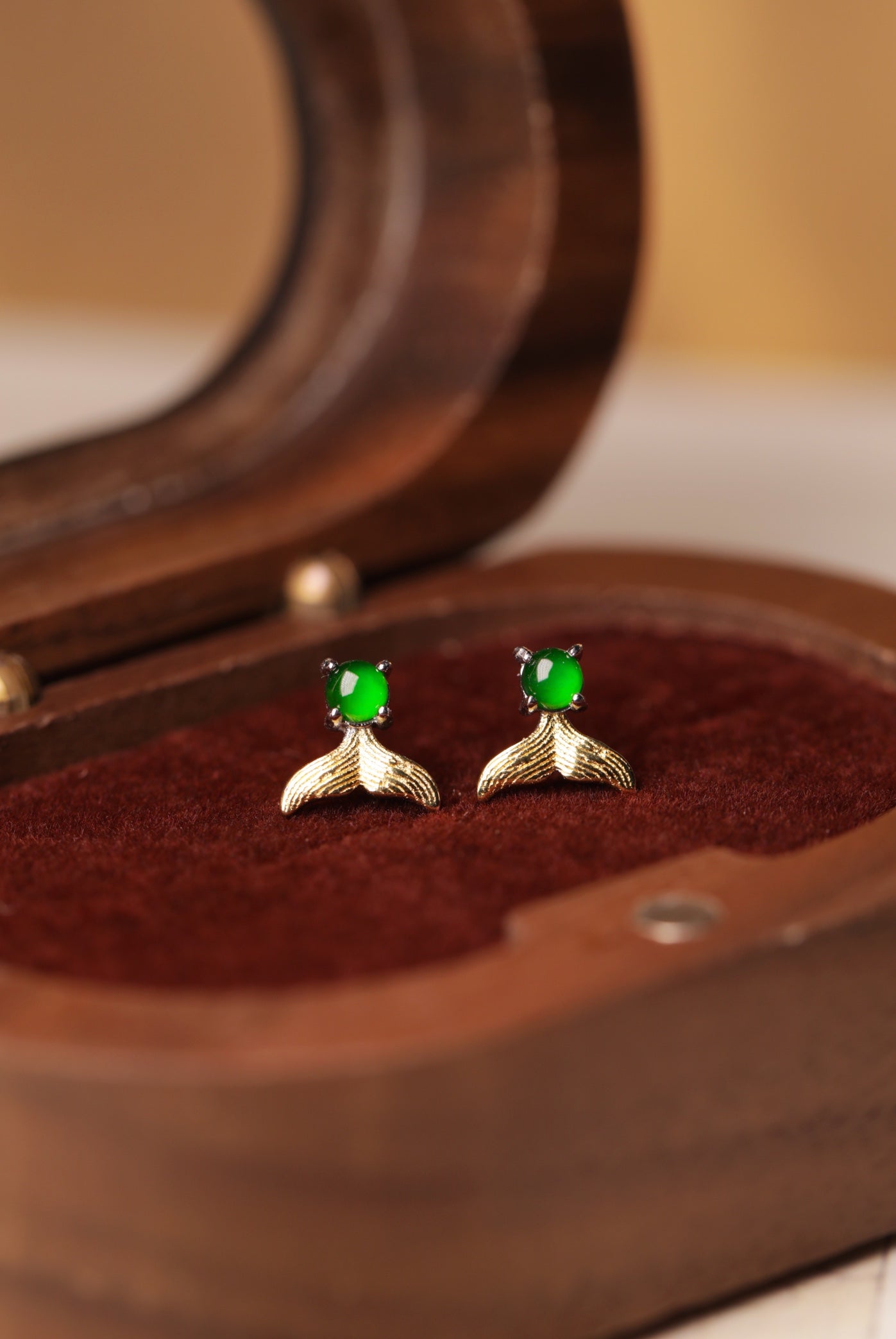 Gold Fish Tail Jade Stud Earrings | Jekira