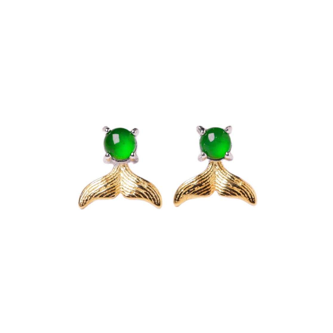 Gold Fish Tail Jade Stud Earrings | Jekira
