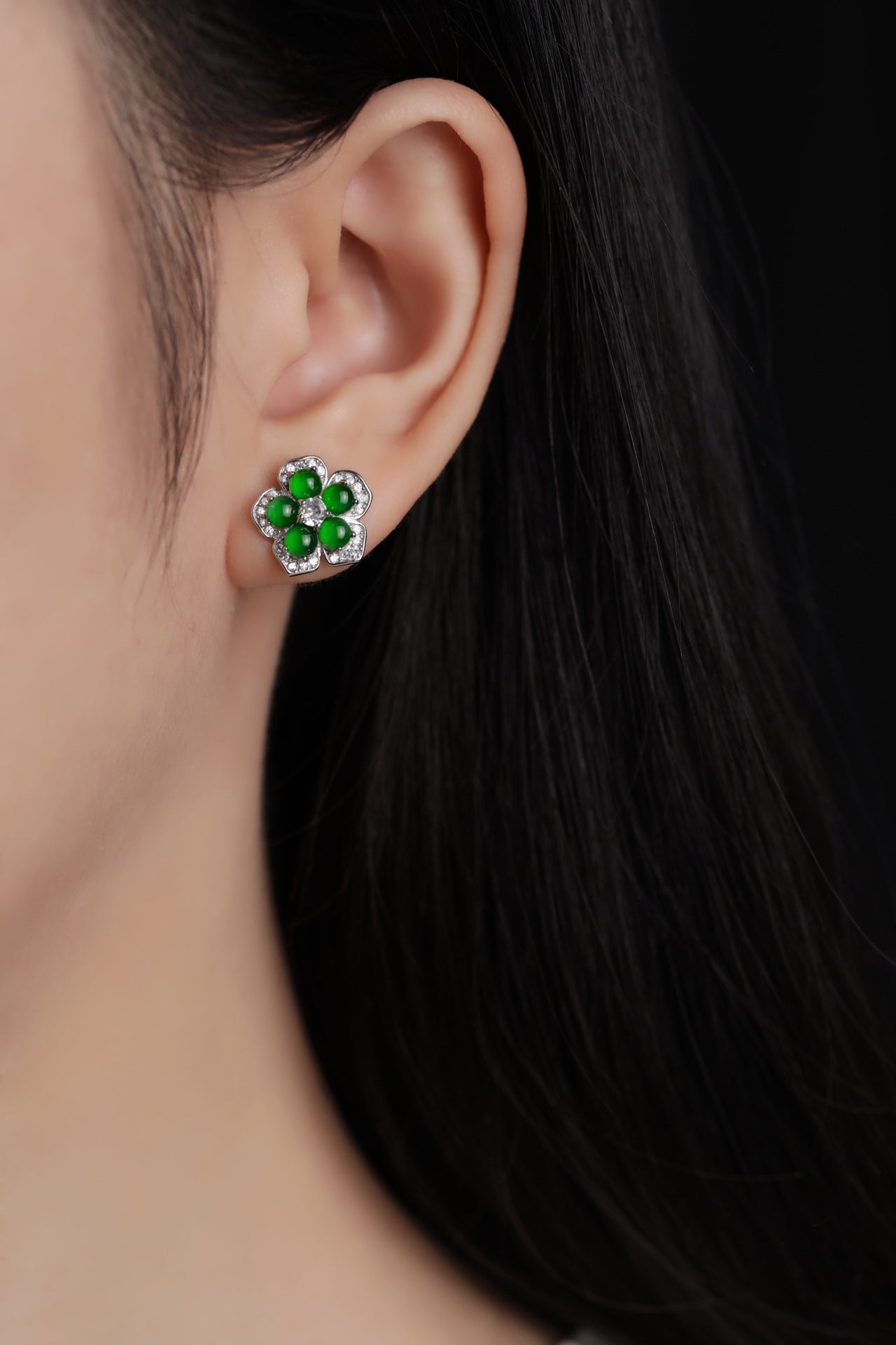 Silver Flower Jade Stud Earrings | Jekira