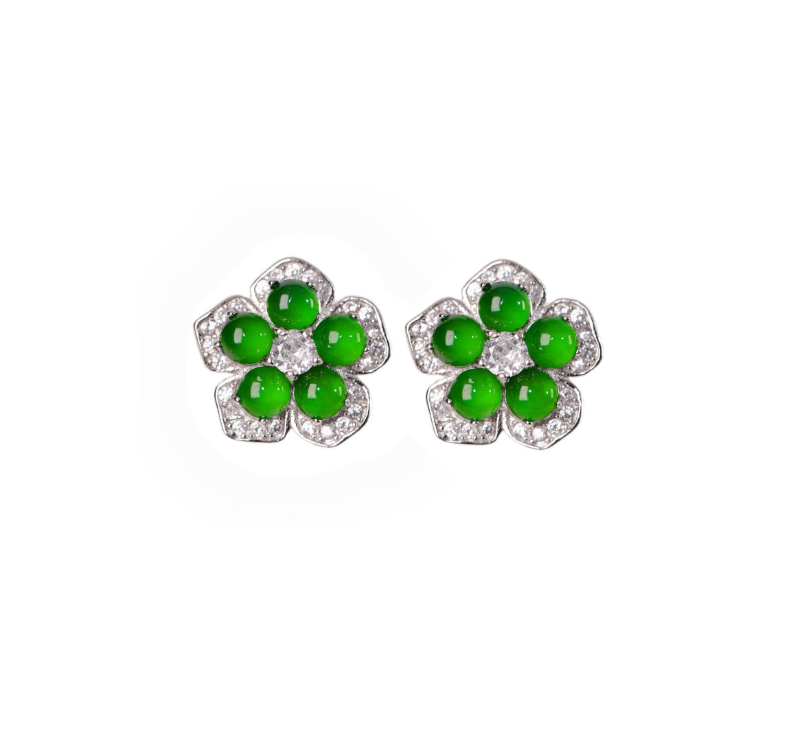 Silver Flower Jade Stud Earrings | Jekira