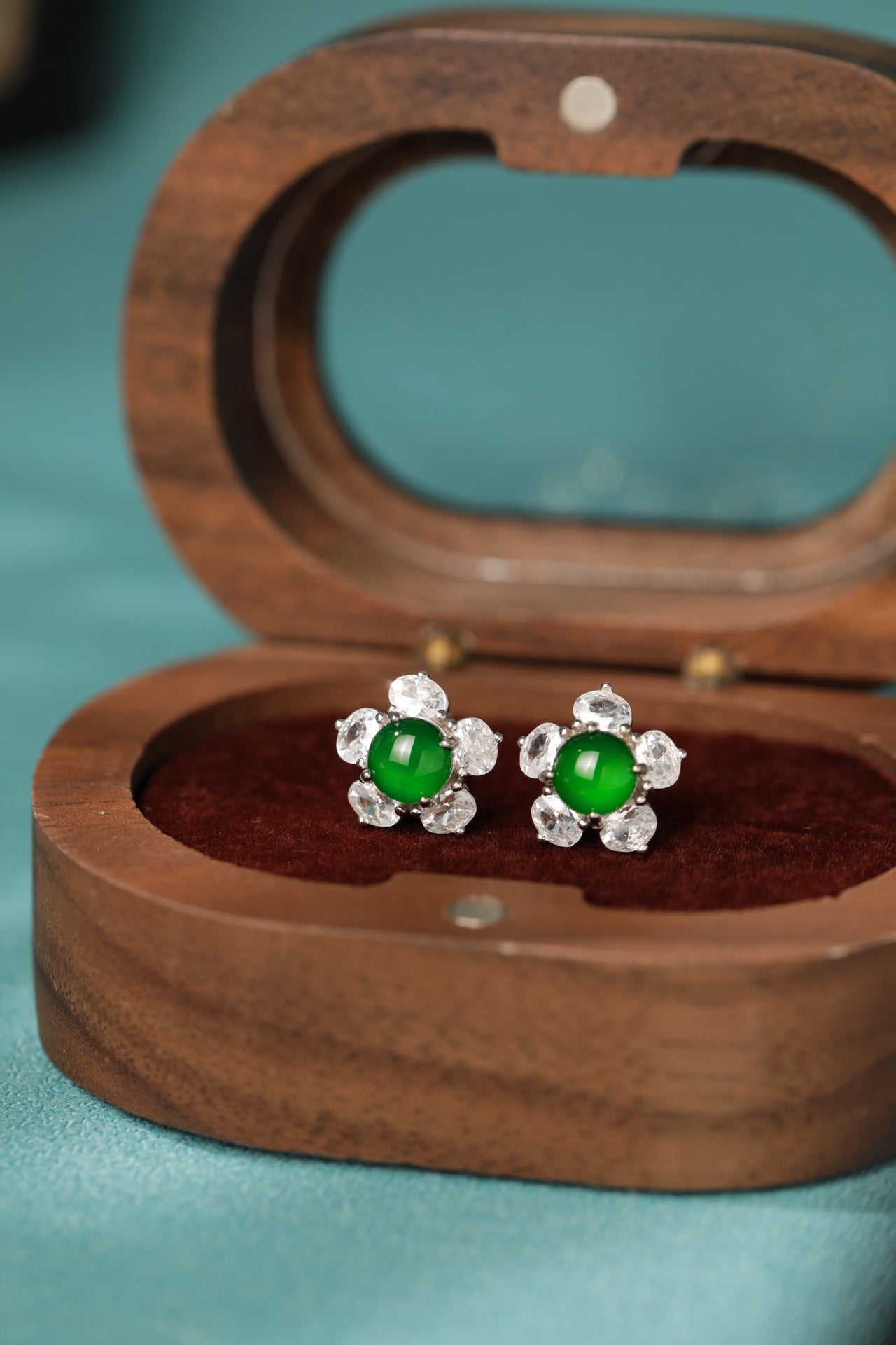 Zircon & Jade Flower Stud Earrings | Jekira