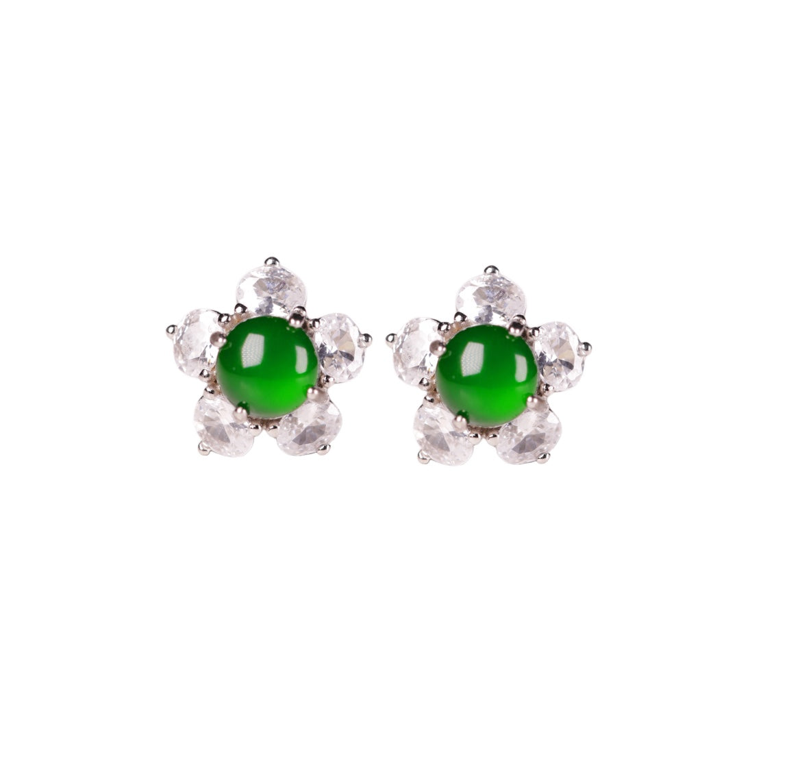 Zircon & Jade Flower Stud Earrings | Jekira