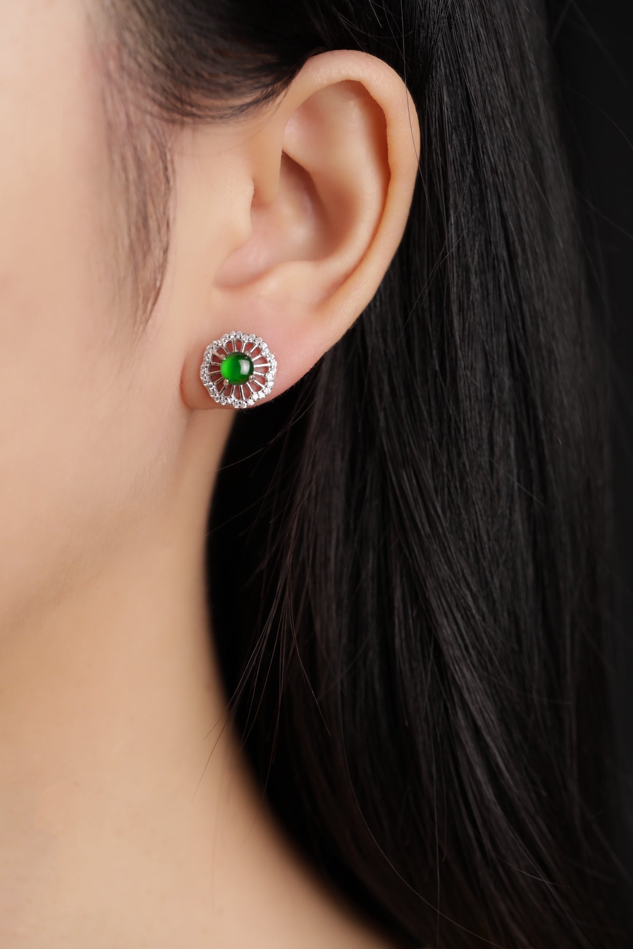 Hollow Circle Jade Stud Earrings | Jekira