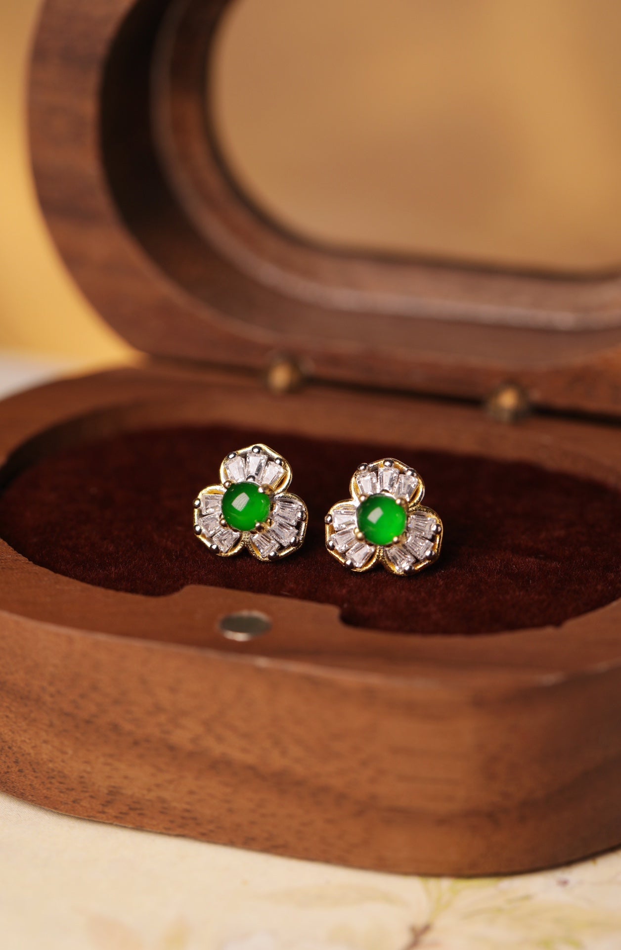 Three-Petal Flower Jade Stud Earrings | Jekira