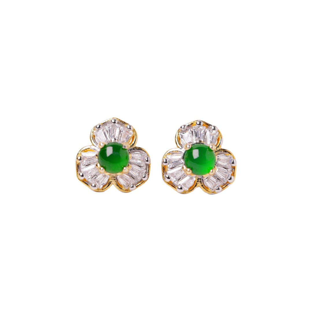 Three-Petal Flower Jade Stud Earrings | Jekira