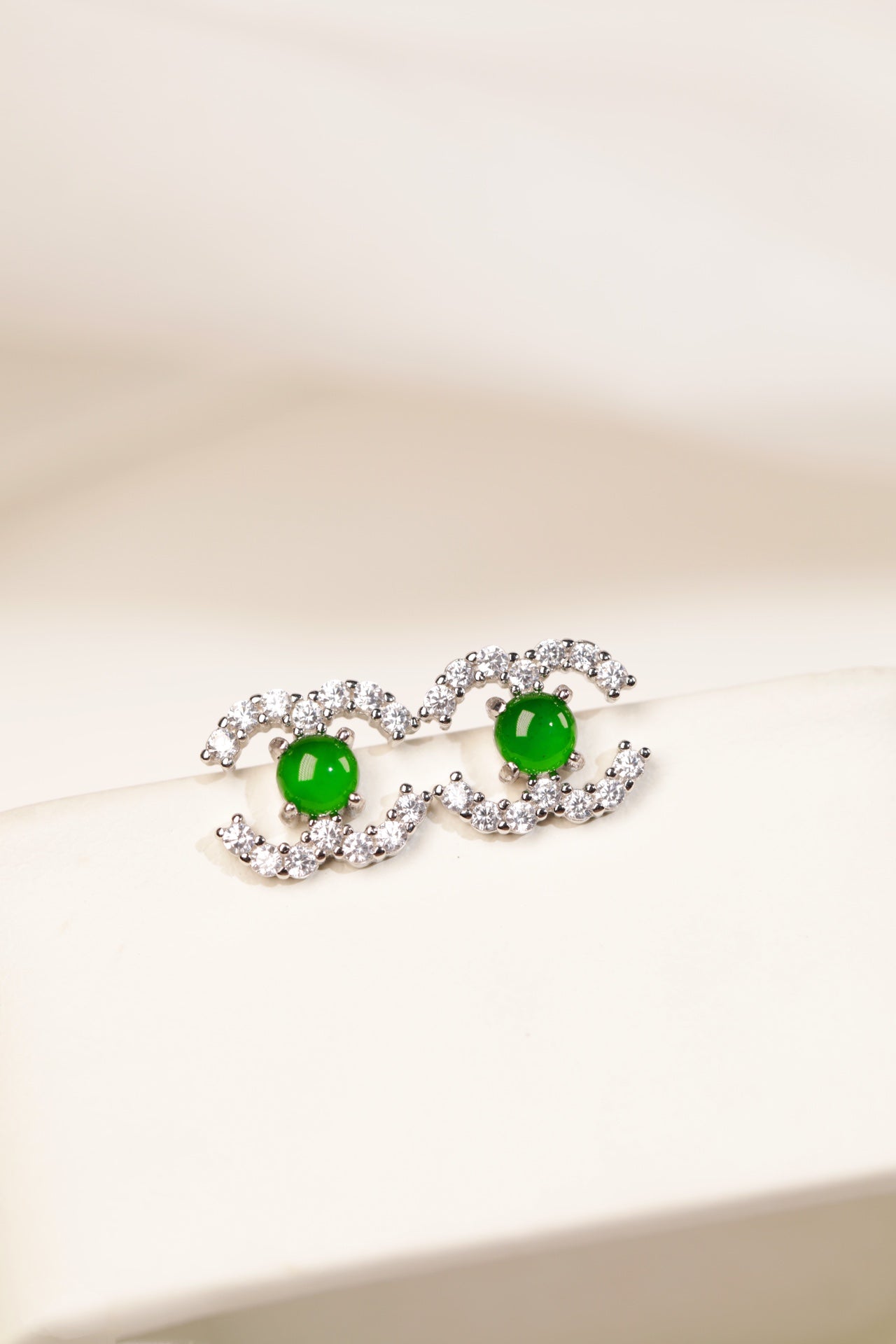 C-Shaped Green Jade Stud Earrings | Jekira