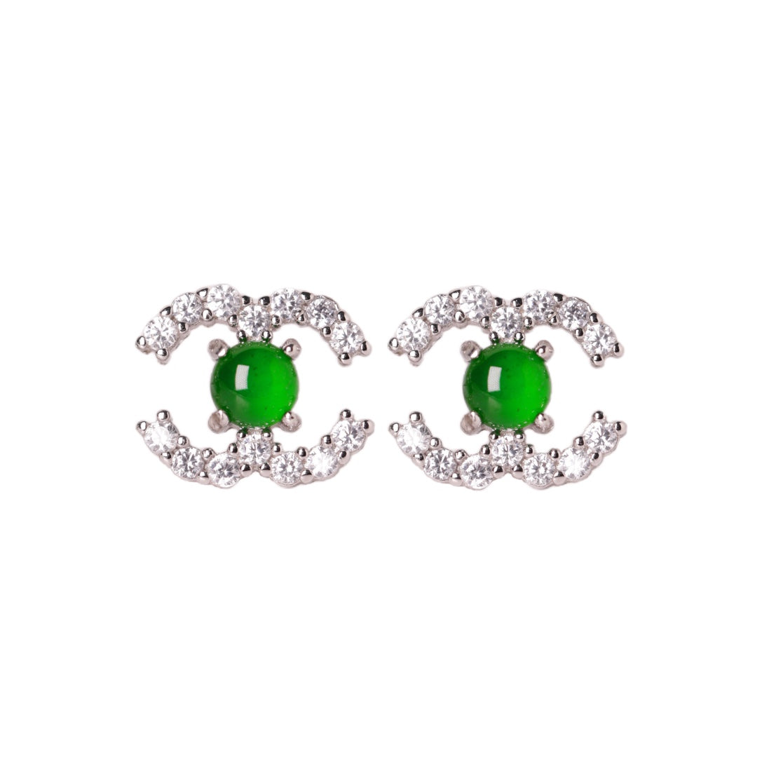 C-Shaped Green Jade Stud Earrings | Jekira