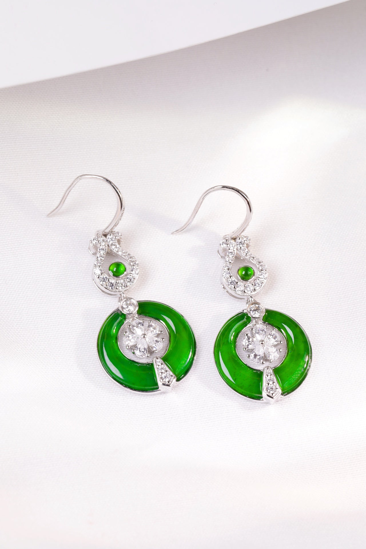 Designer Jade & Zircon Hoop Earrings | Jekira