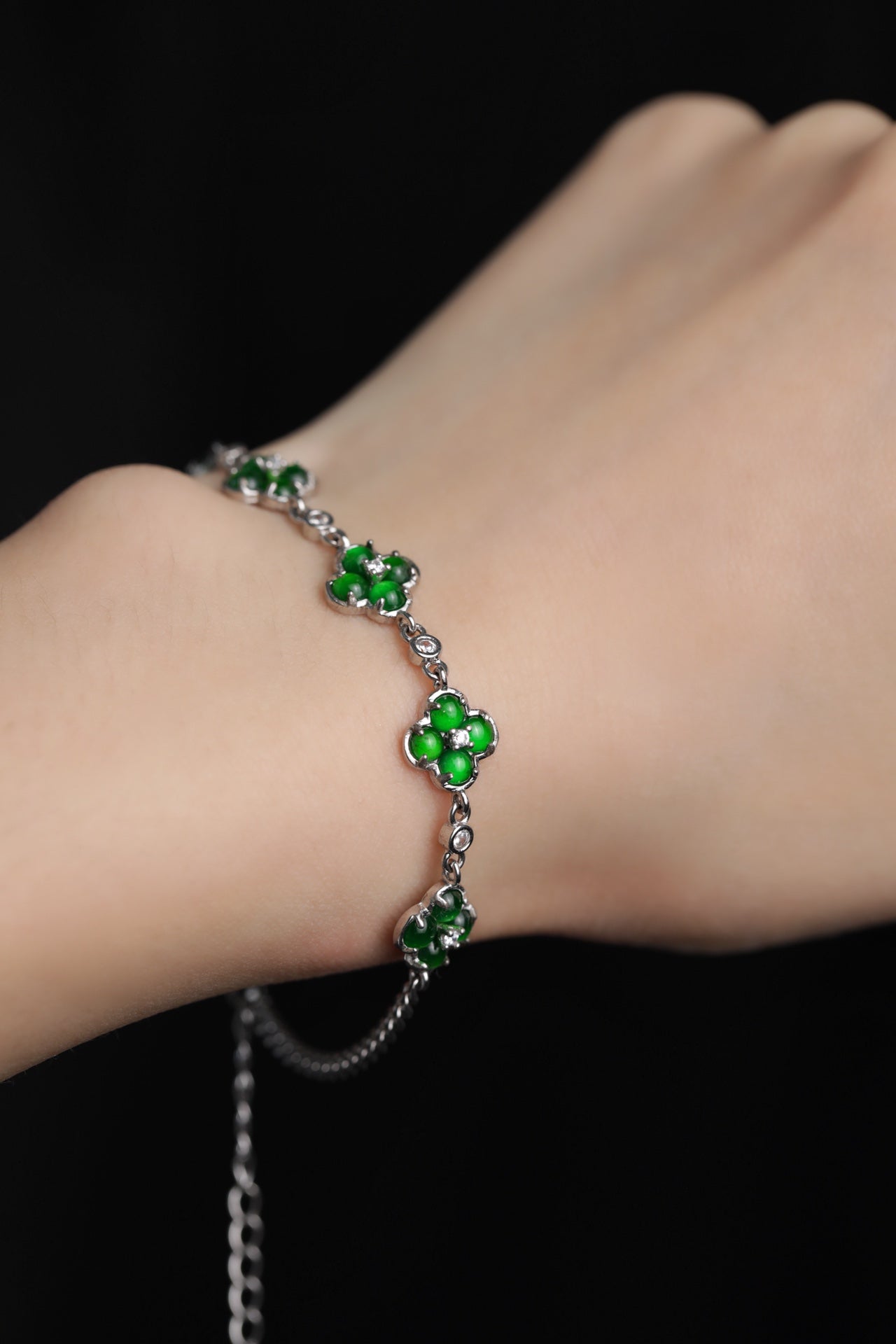 Silver Lucky Clover Jade Bracelet | Jekira