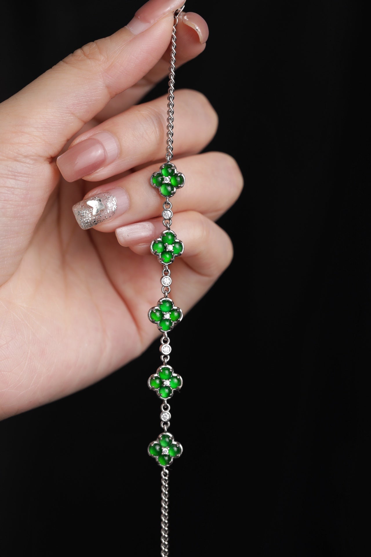 Silver Lucky Clover Jade Bracelet | Jekira