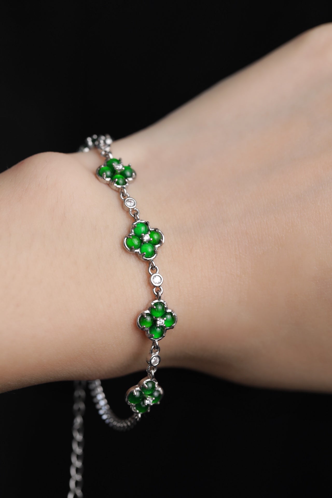 Silver Lucky Clover Jade Bracelet | Jekira