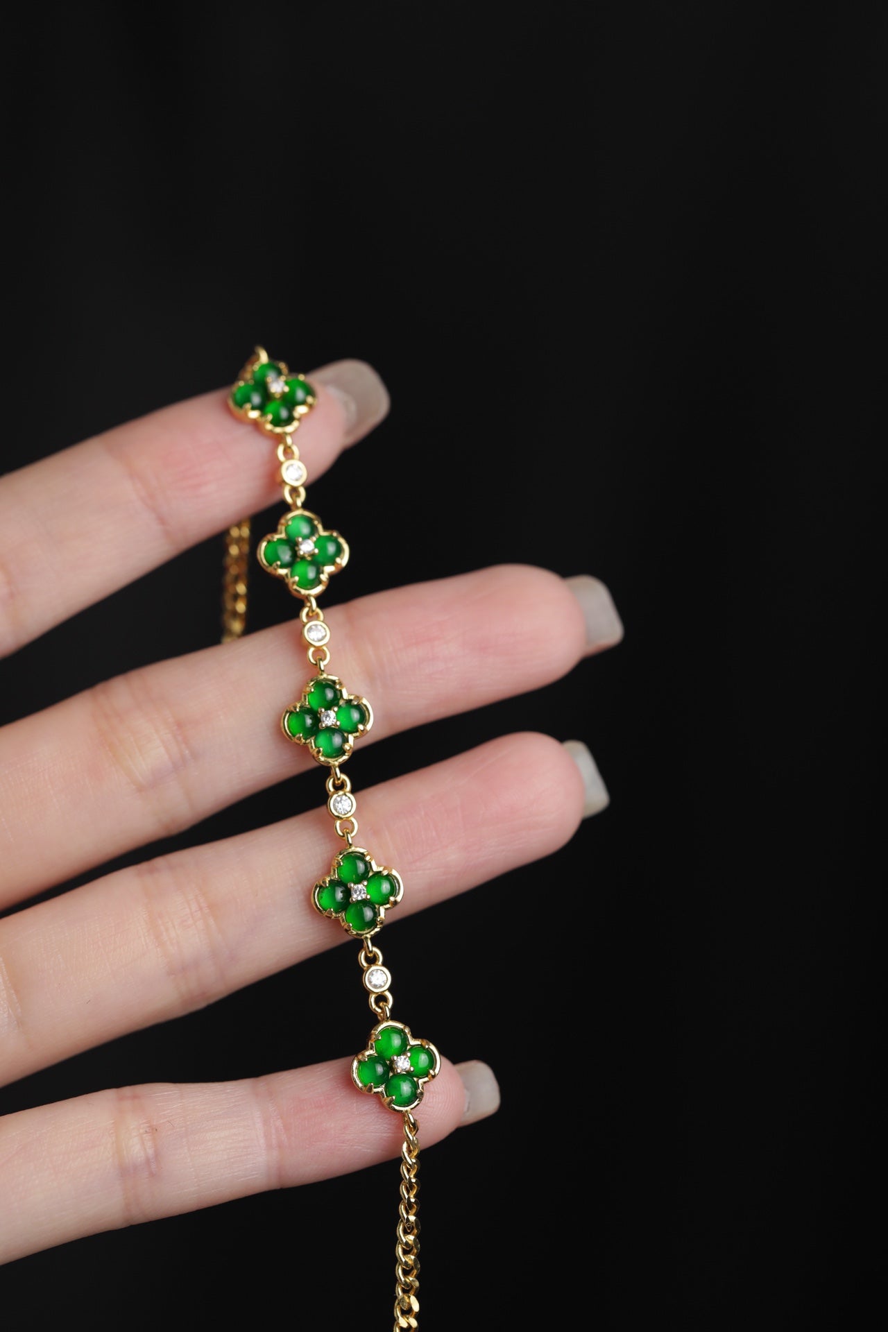 Golden Lucky Clover Jade Bracelet | Jekira