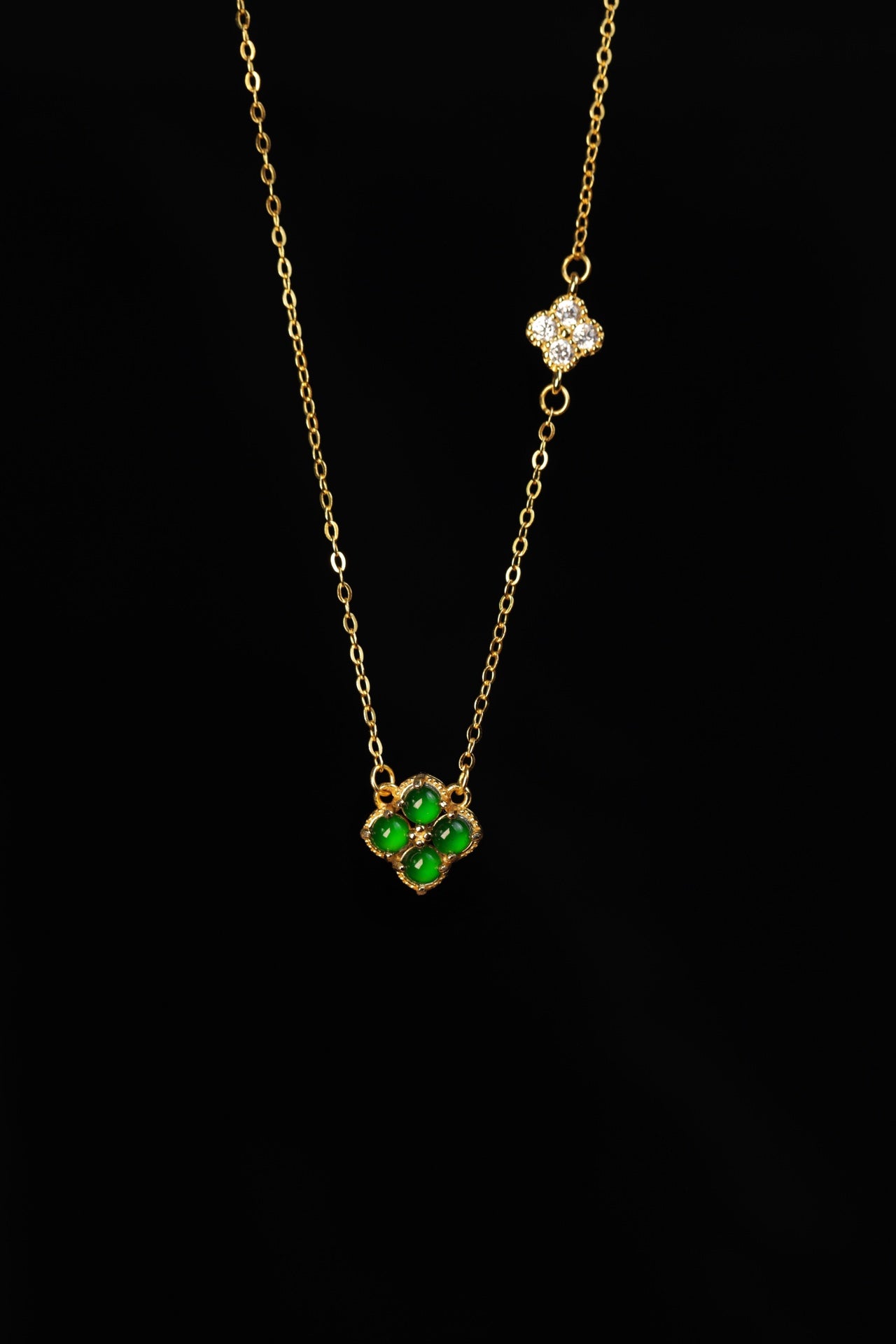 Lucky Clover Jade Necklace in Gold | Jekira