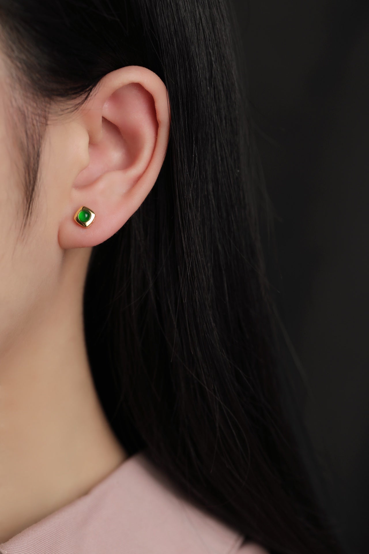 Minimalist Square Jade Stud Earrings in Gold | Jekira