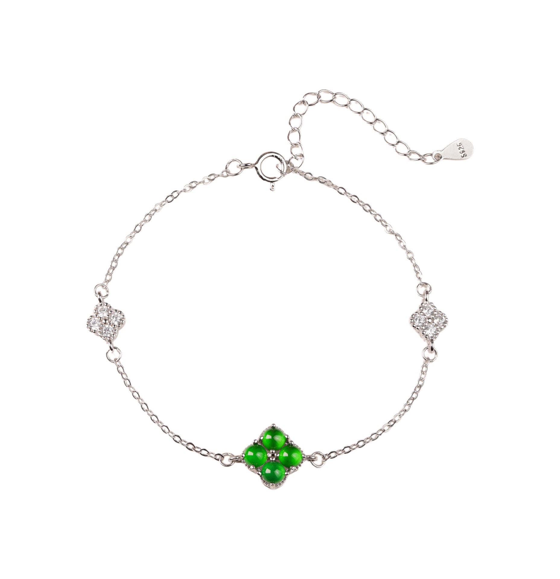 Silver Four-Leaf Clover Jade Bracelet | Single Clover | Jekira