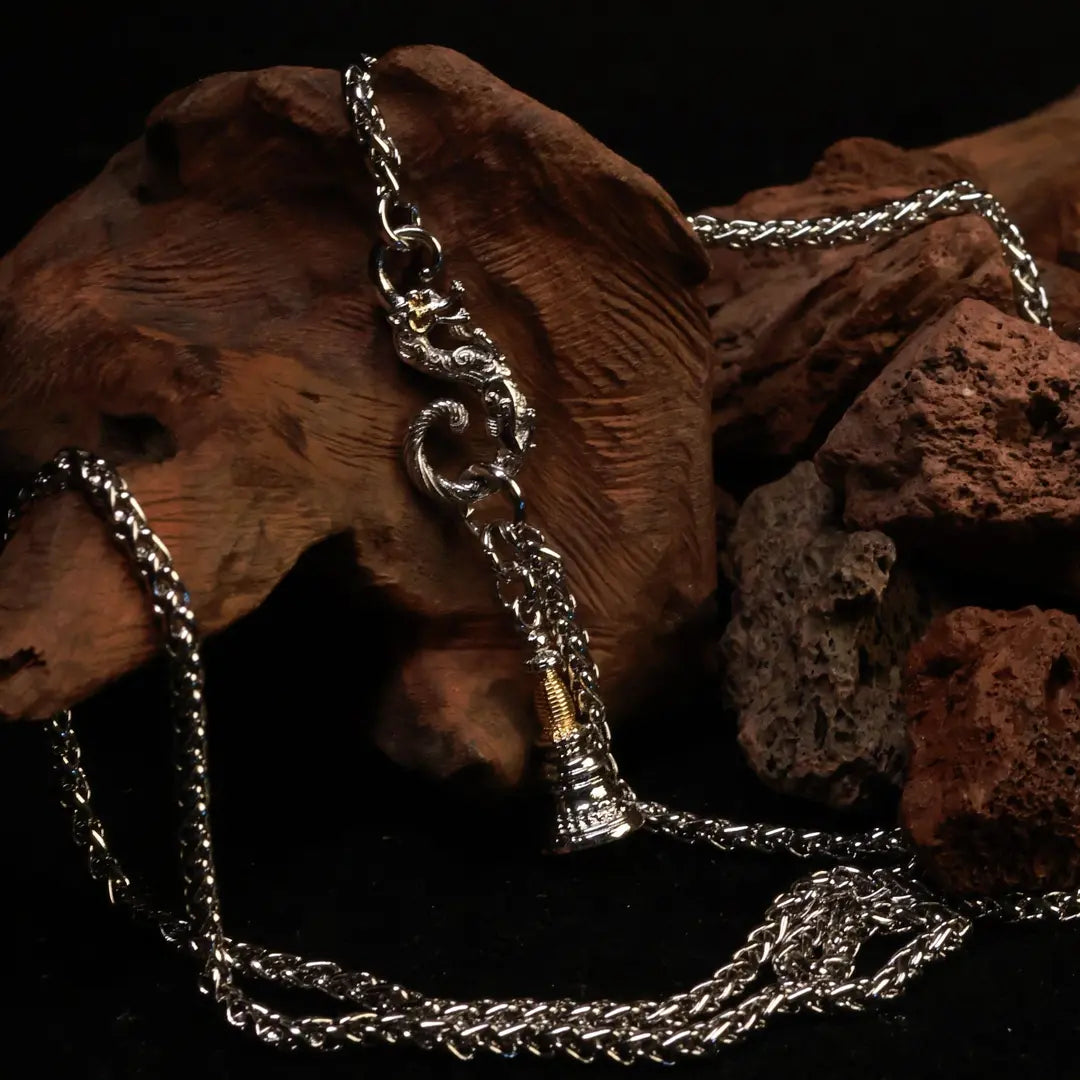 Rhodium-Plated Titanium Steel Pendant Necklace with Dragon Clasp