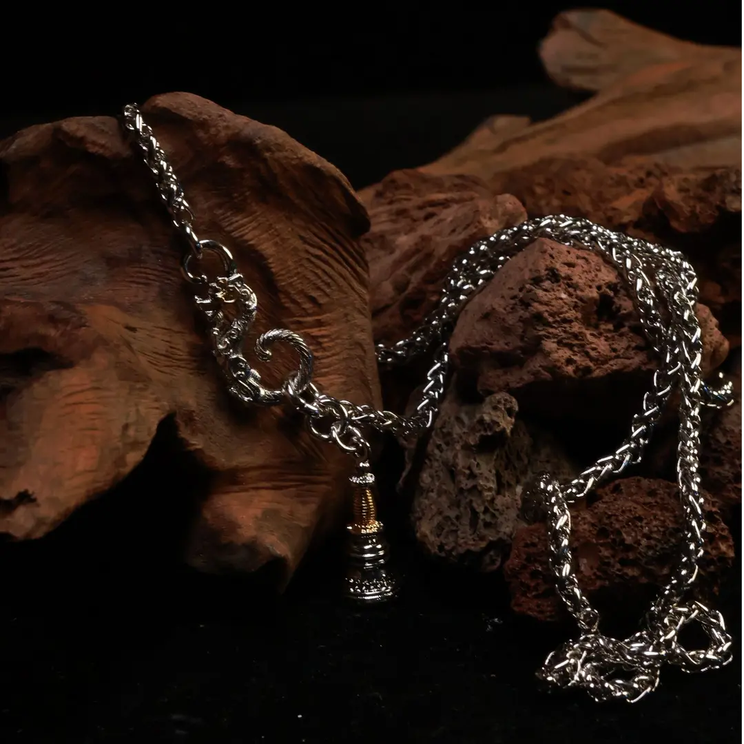 Rhodium-Plated Titanium Steel Pendant Necklace with Dragon Clasp