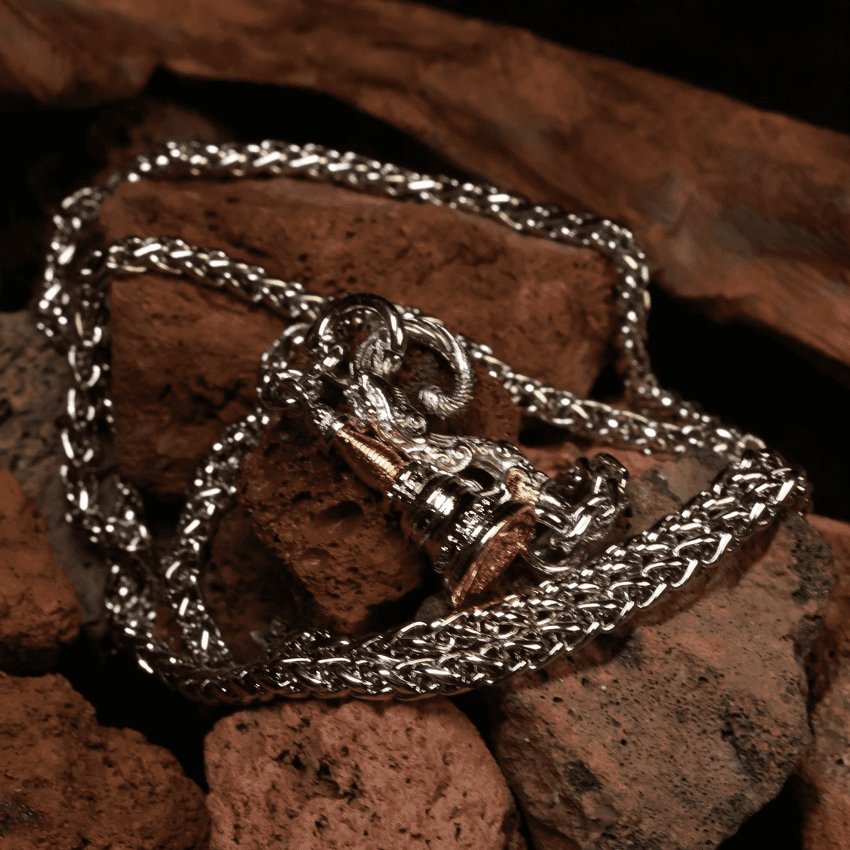 Rhodium-Plated Titanium Steel Pendant Necklace with Dragon Clasp