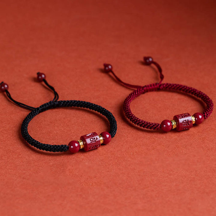 Tibet Cinnabar Om Mani Padme Hum Engraved Blessing Braided Bracelet