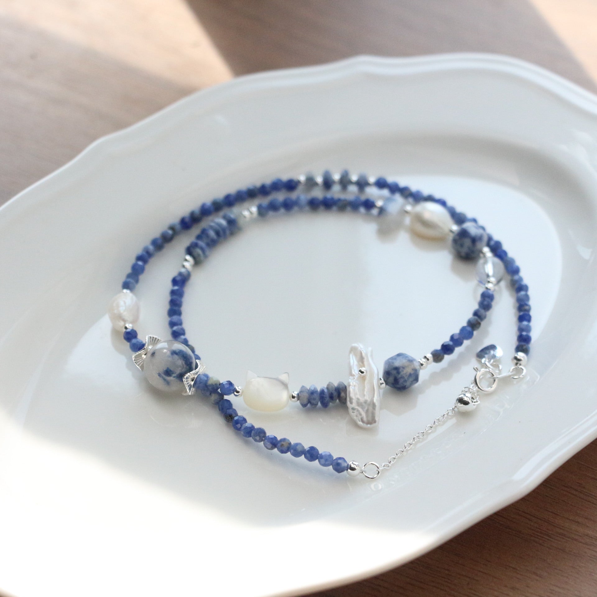 Jekira Ocean Blue Gemstone & Baroque Pearl Jewelry Set