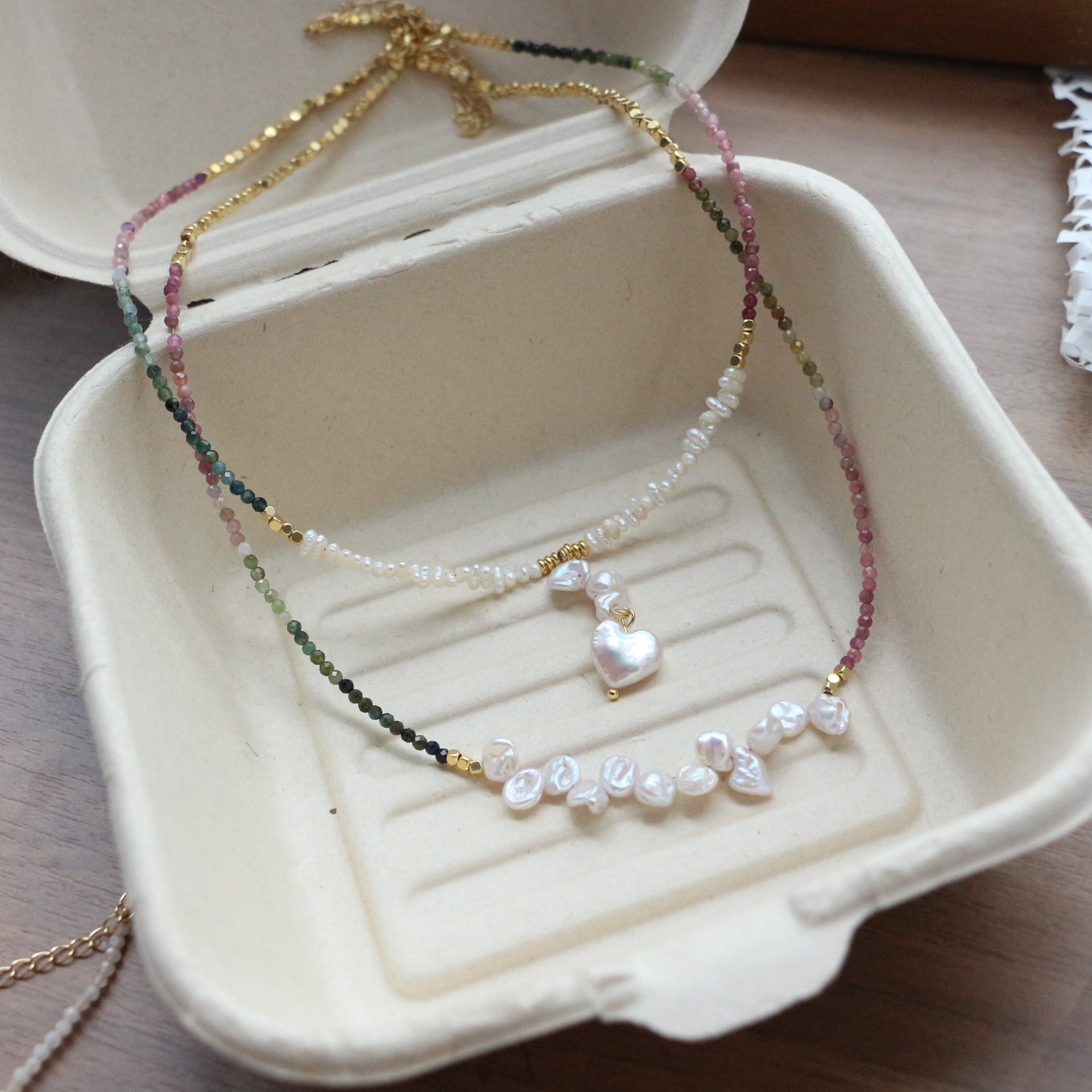 JEKIRA Gradient Tourmaline & Baroque Pearl Necklace Set