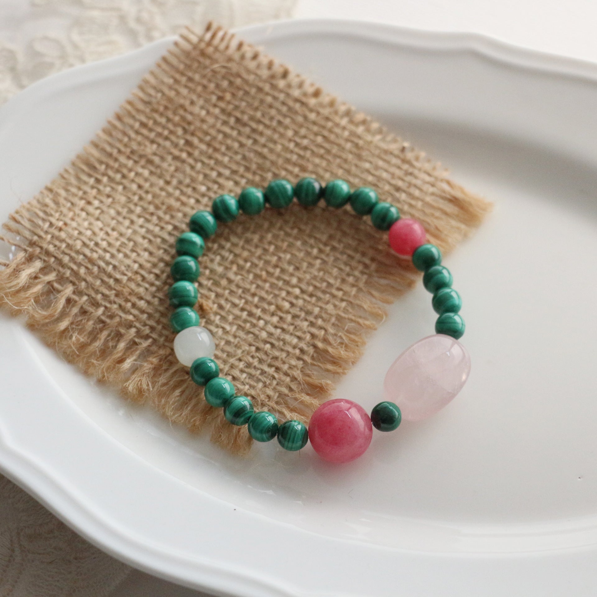 JEKIRA Natural Green Tiger Eye Beaded Bracelet