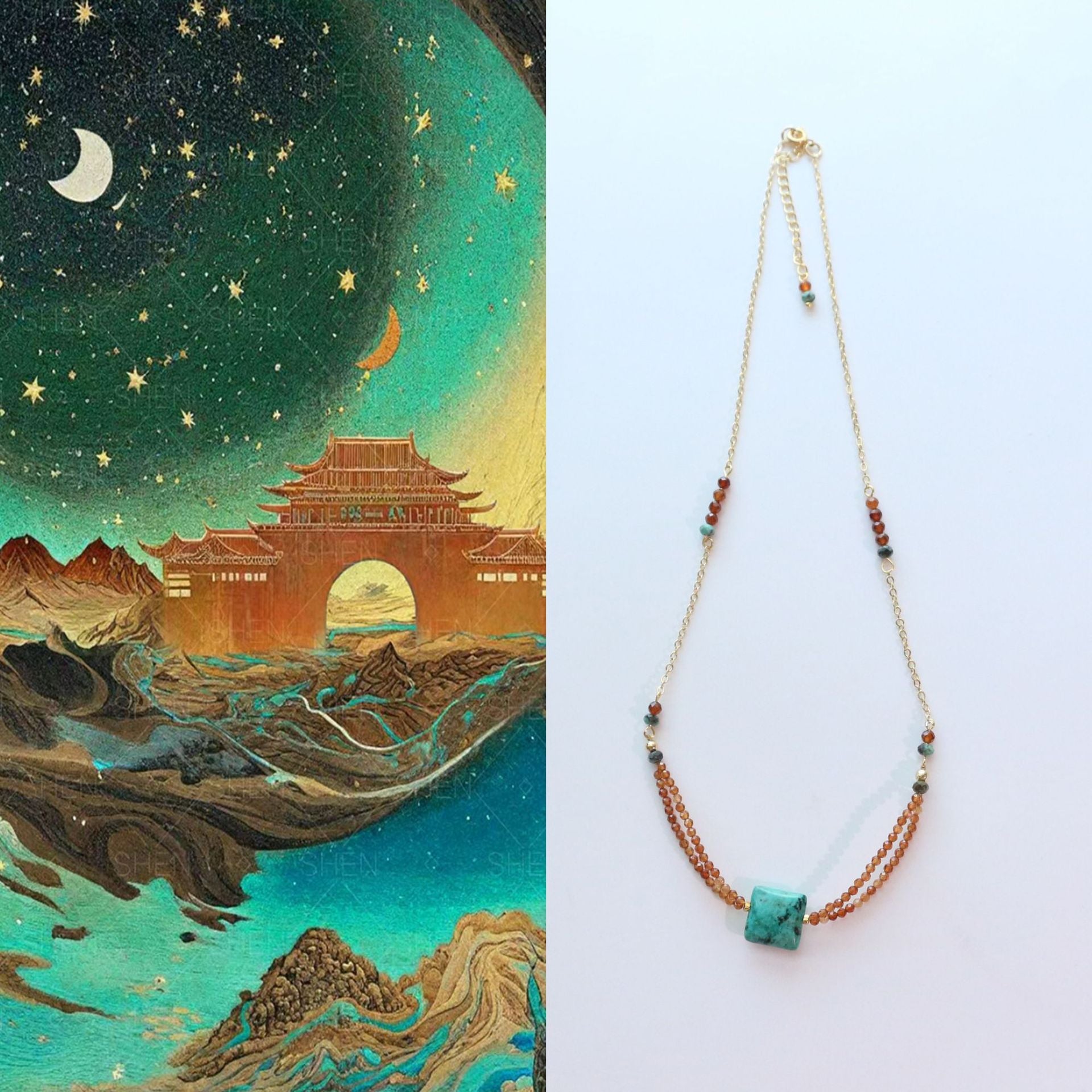 JEKIRA Sunset Oasis Turquoise & Spessartine Garnet Layering Necklace Duo