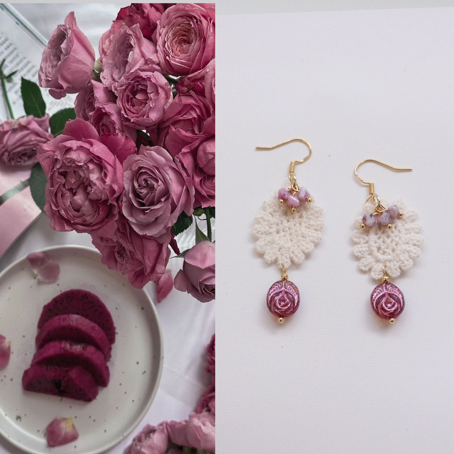 Jekira Czech Bead Lace Flower Earrings