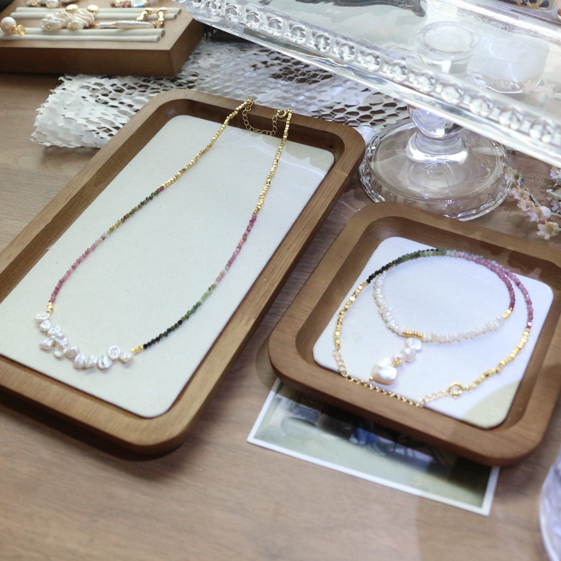 JEKIRA Gradient Tourmaline & Baroque Pearl Necklace Set